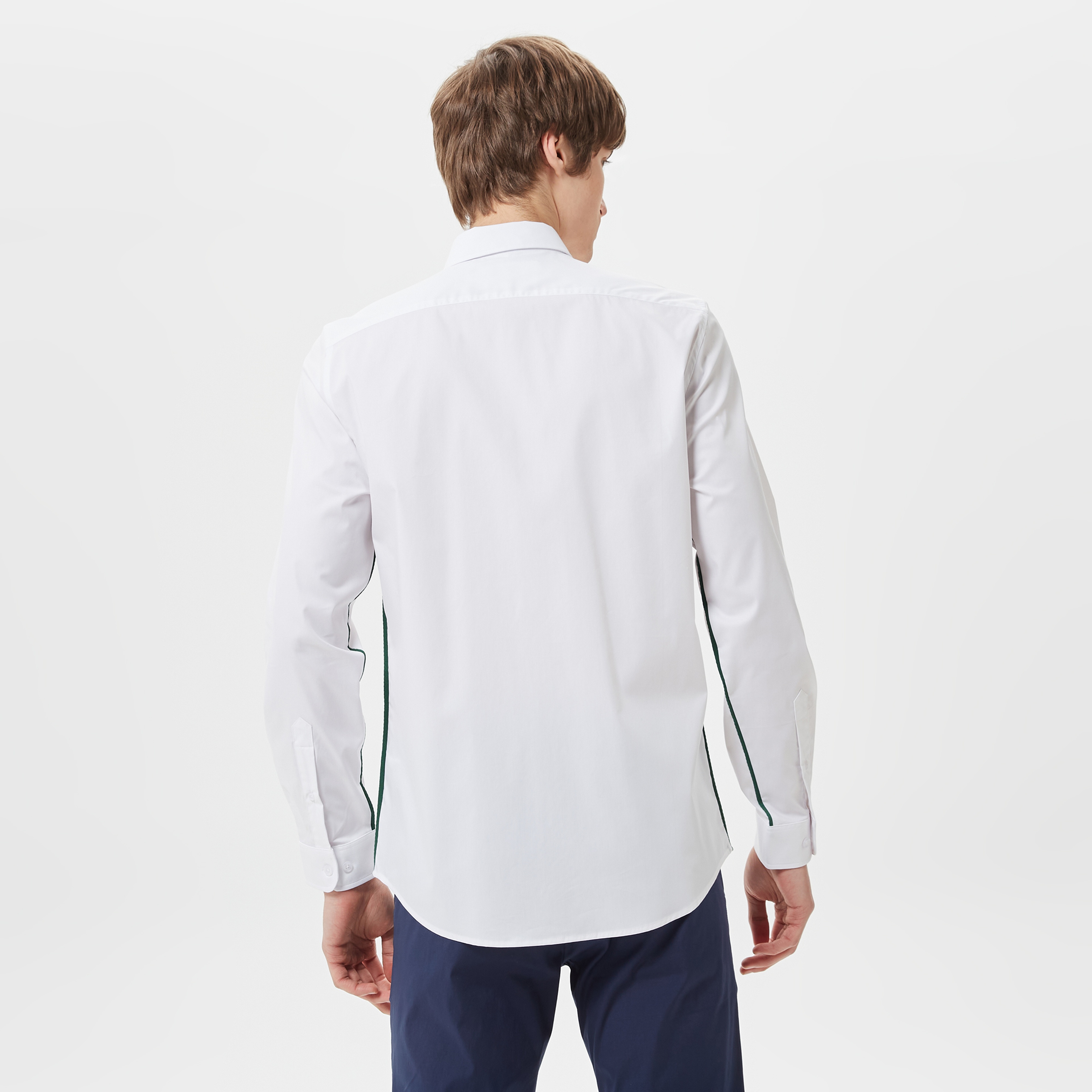 Erkek Slim Fit Düğmeli Yaka Beyaz Gömlek