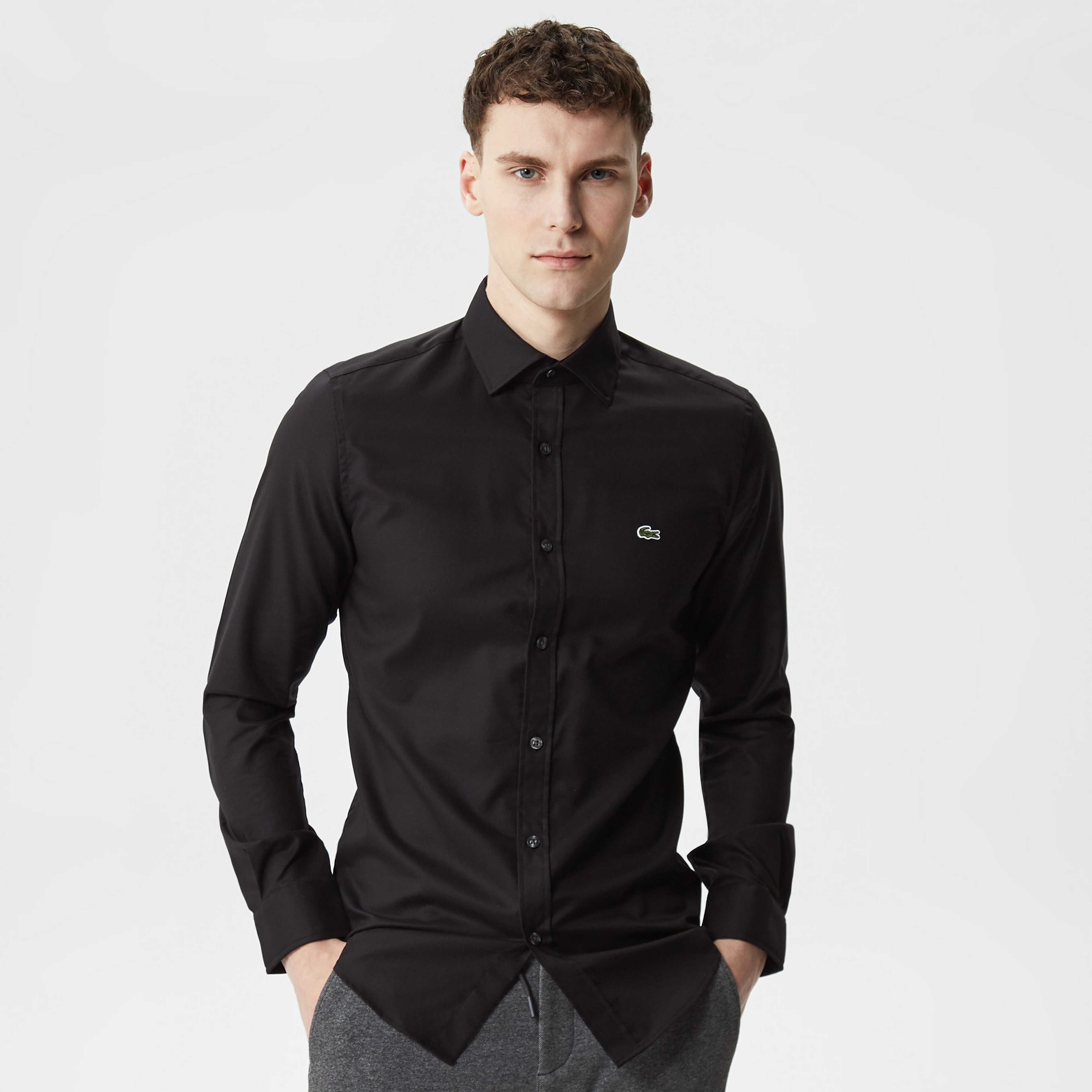 Erkek Slim Fit Siyah Gömlek