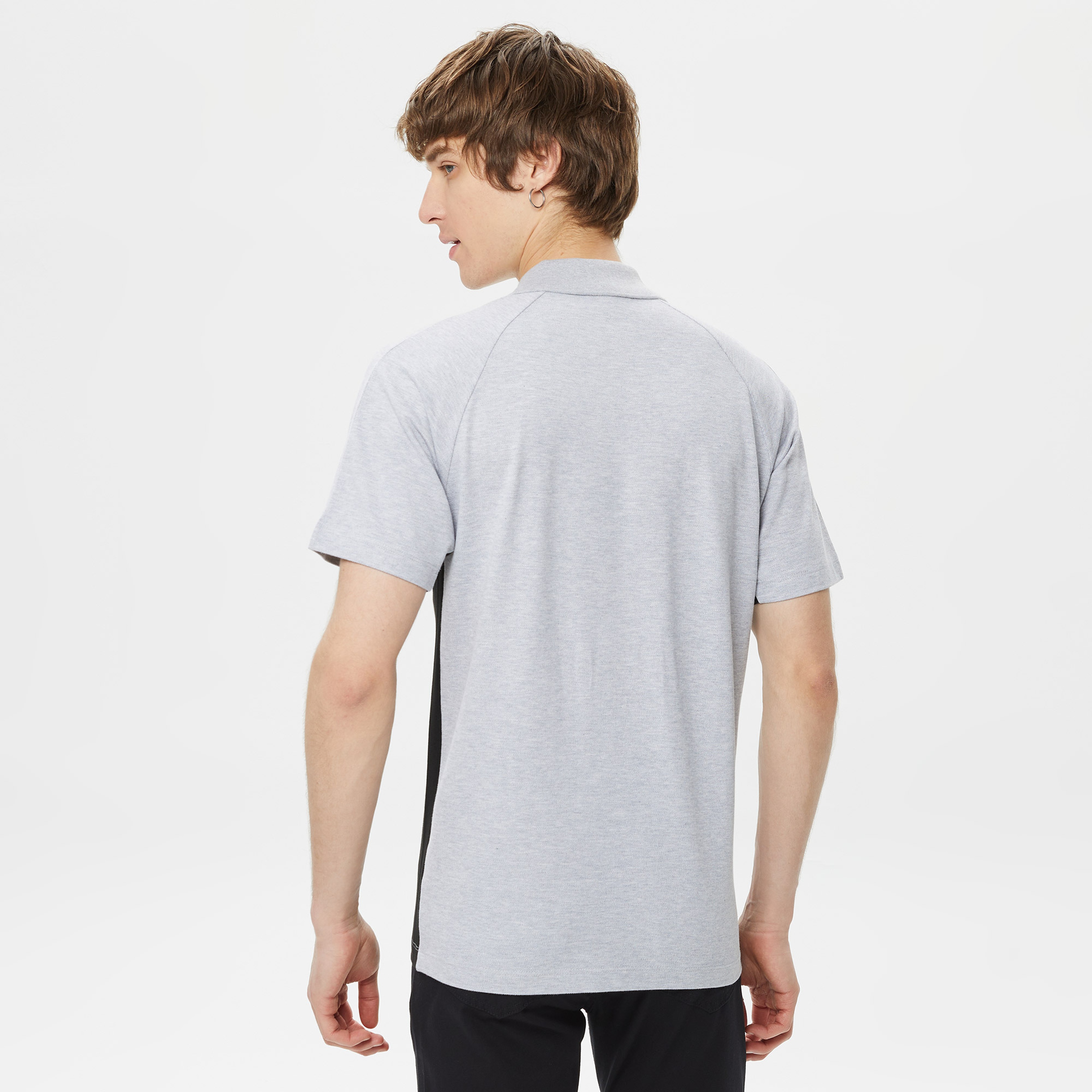 Erkek Relaxed Fit Renk Bloklu Gri Polo