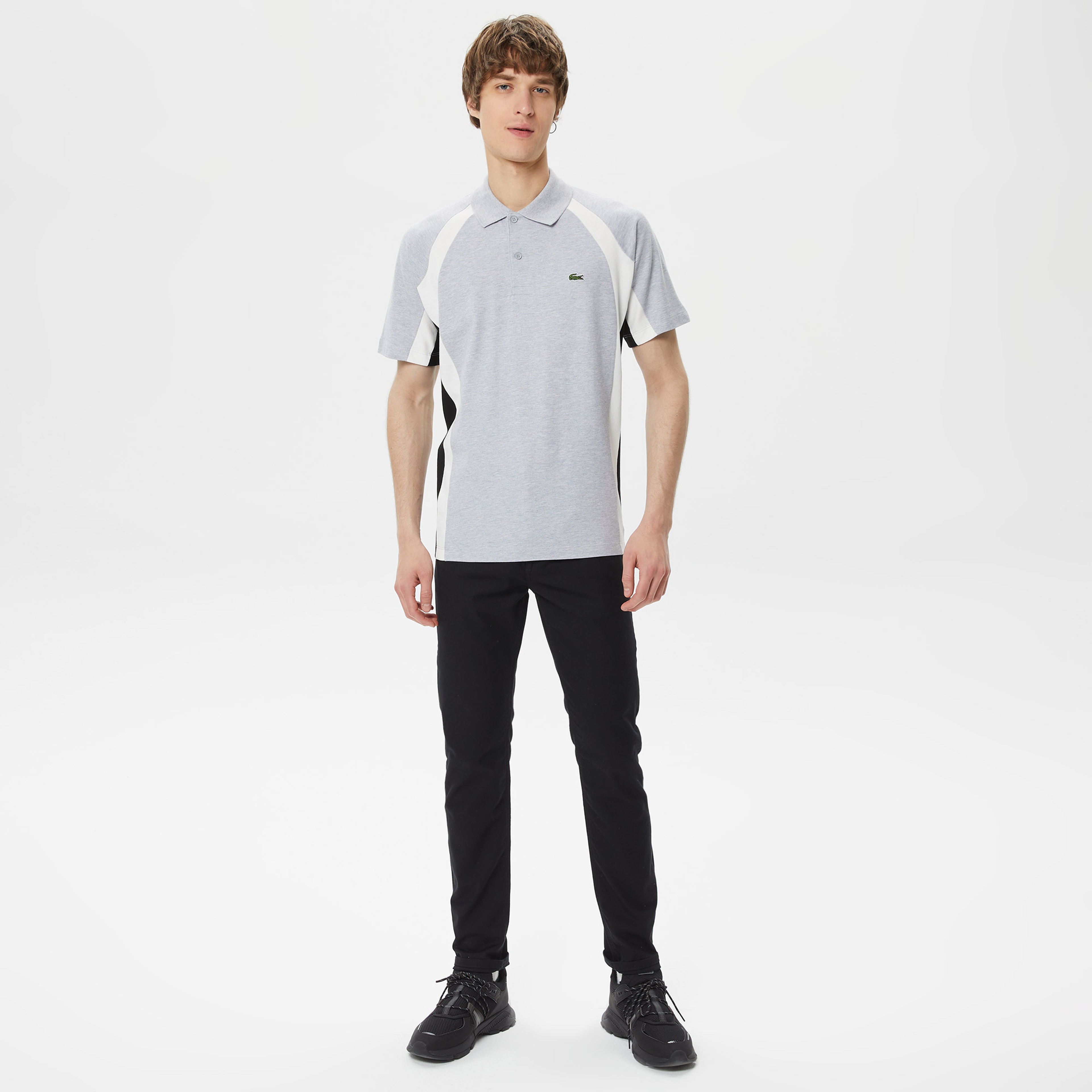 Erkek Relaxed Fit Renk Bloklu Gri Polo