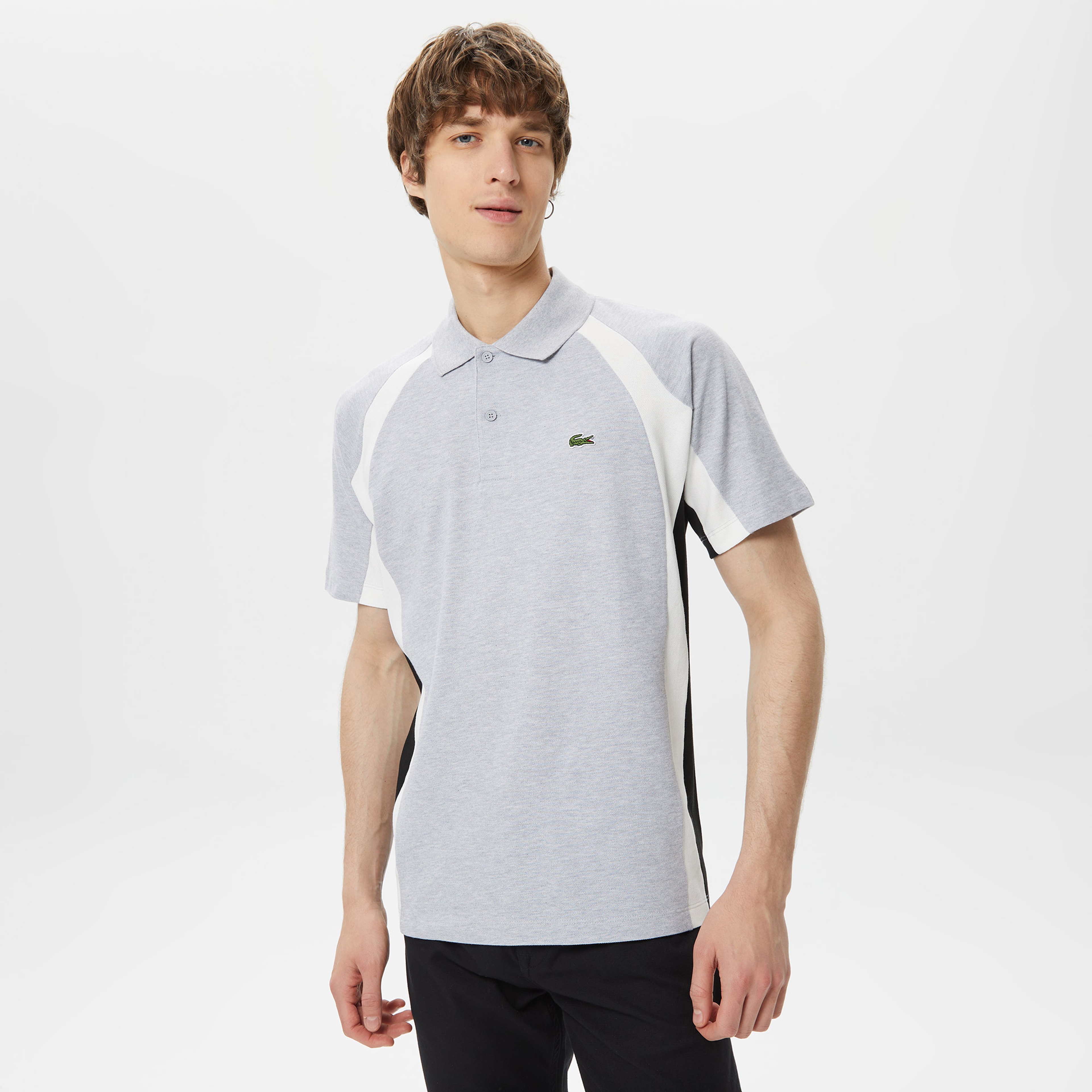 Erkek Relaxed Fit Renk Bloklu Gri Polo