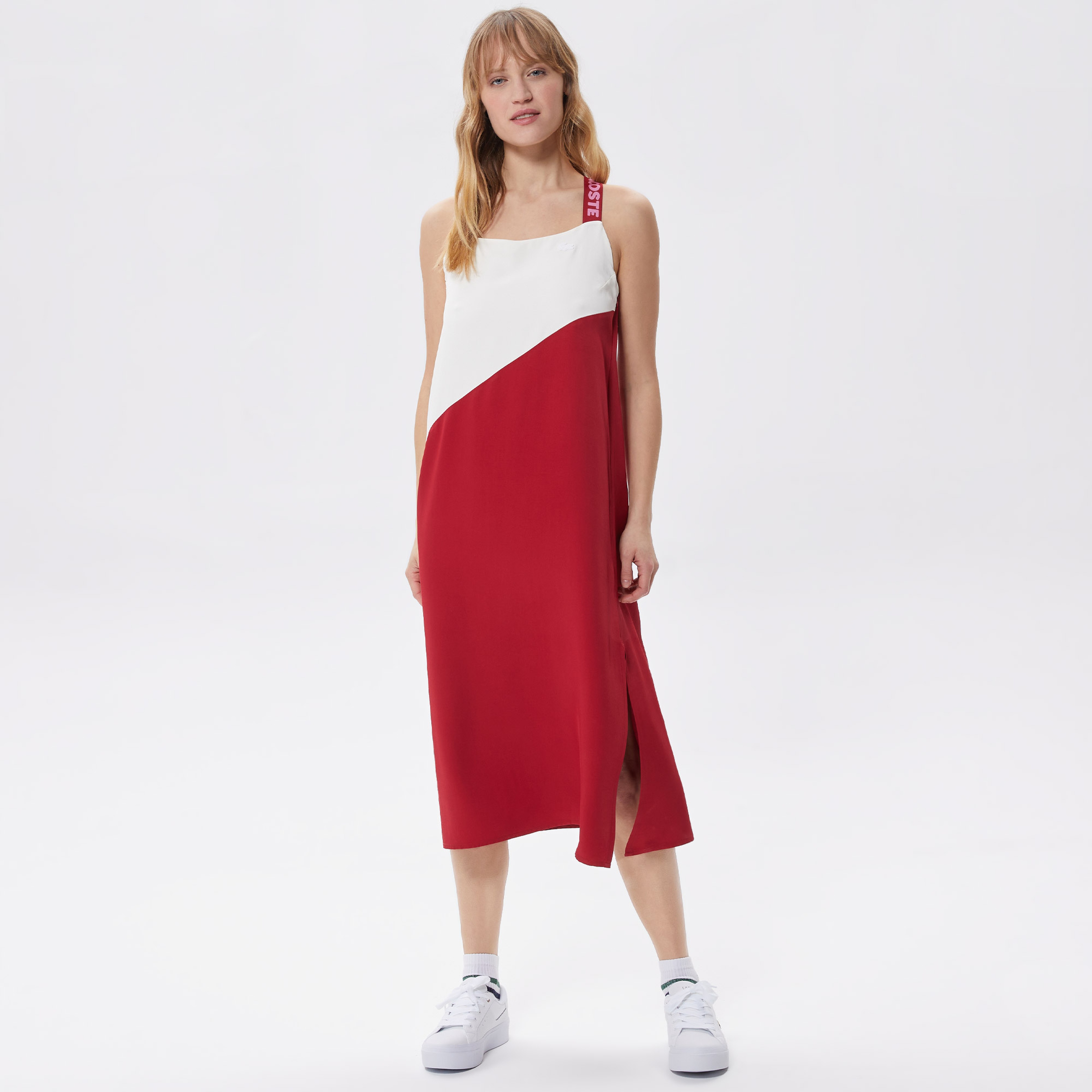 Active Kadın Relaxed Fit Kolsuz Bisiklet Yaka Renk Bloklu Kırmızı Elbise