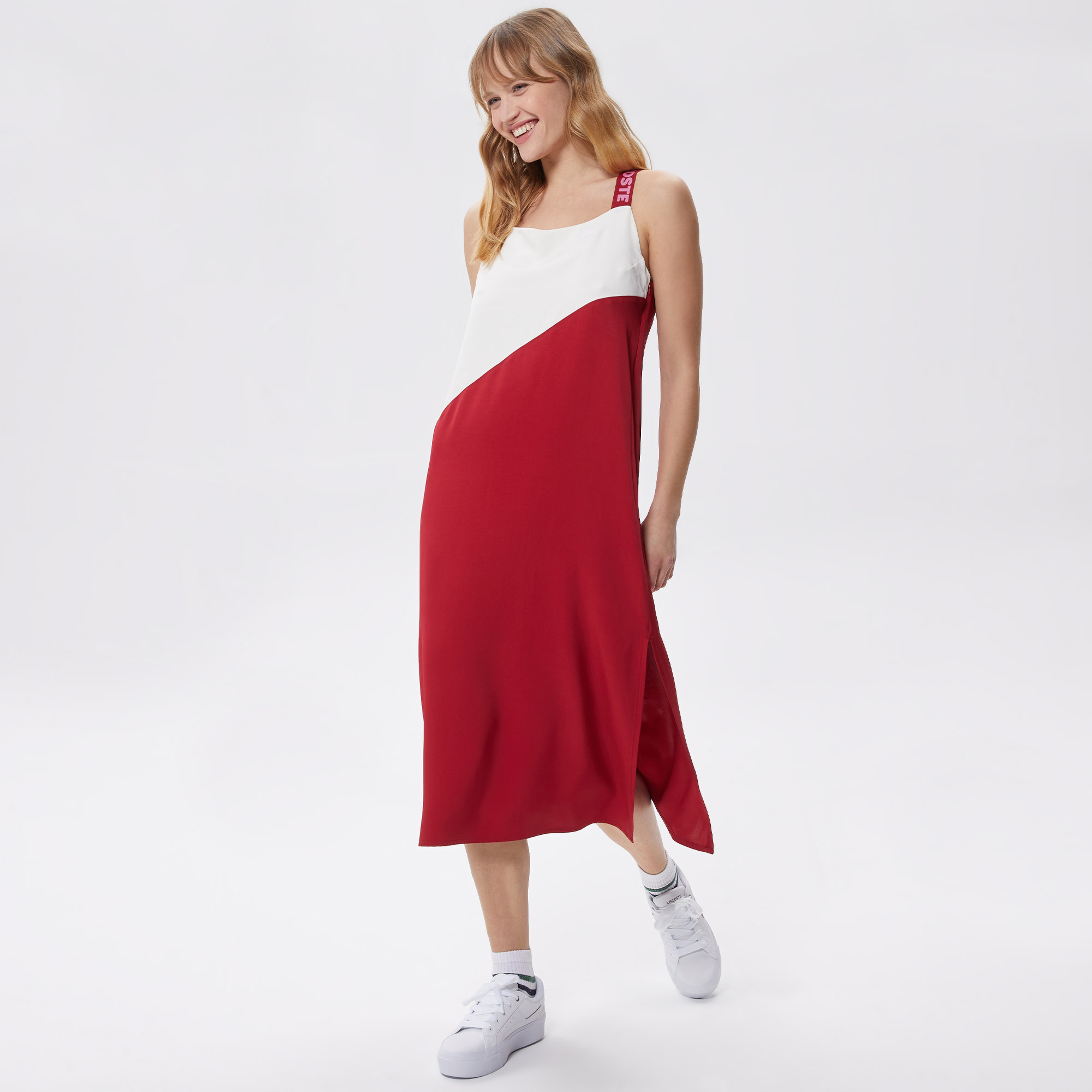 Active Kadın Relaxed Fit Kolsuz Bisiklet Yaka Renk Bloklu Kırmızı Elbise