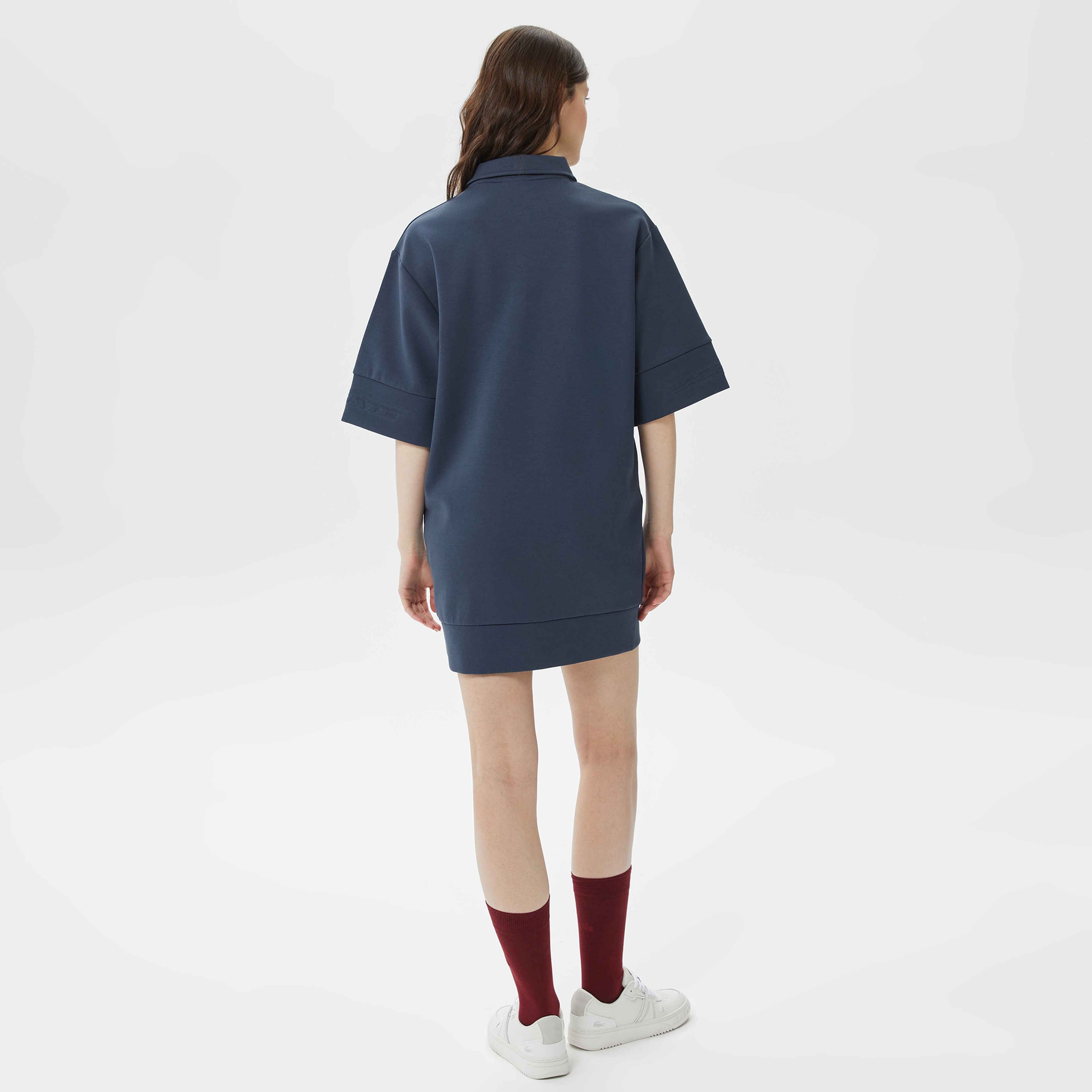 Kadın Loose Fit Kısa Kollu Polo Yaka Lacivert Elbise