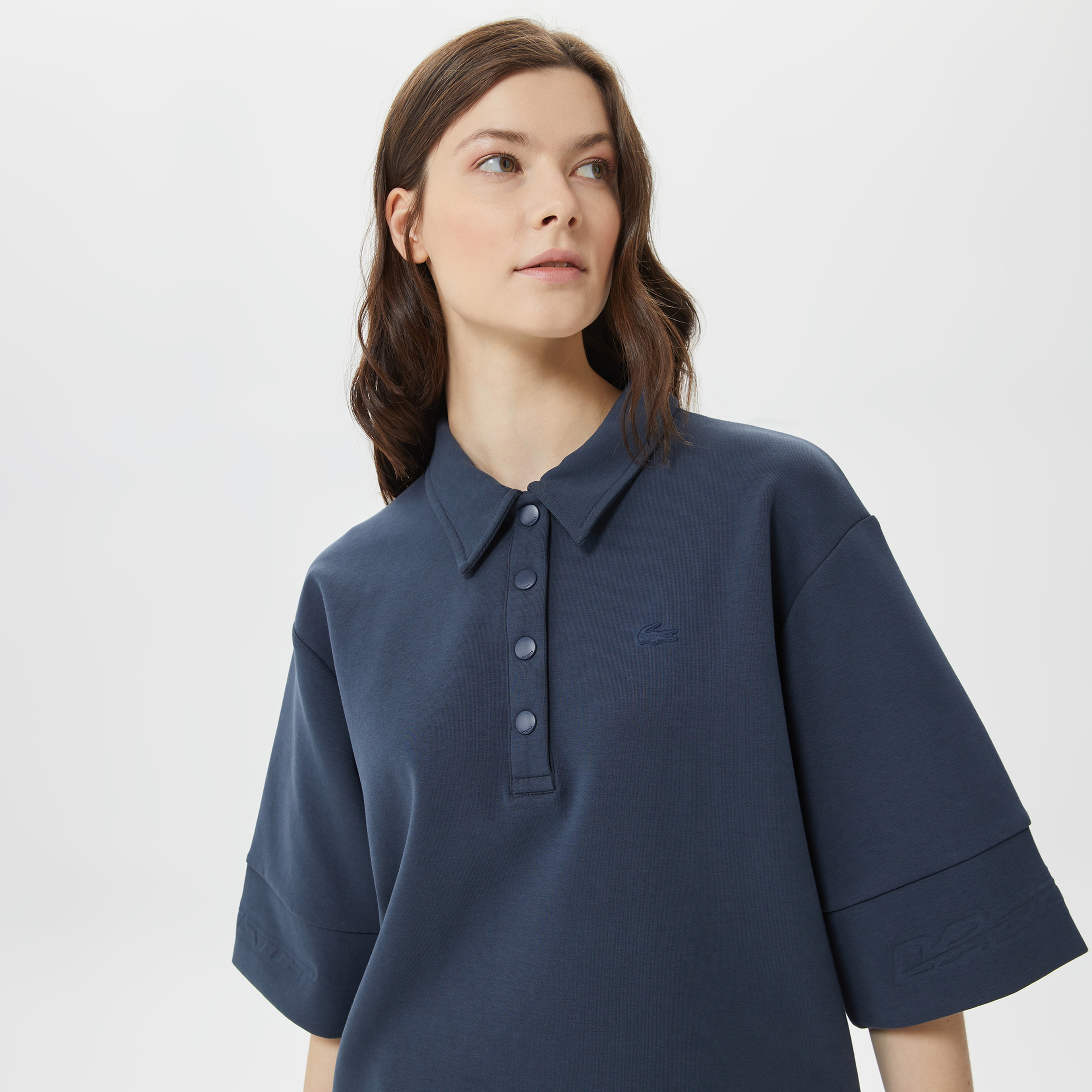 Kadın Loose Fit Kısa Kollu Polo Yaka Lacivert Elbise