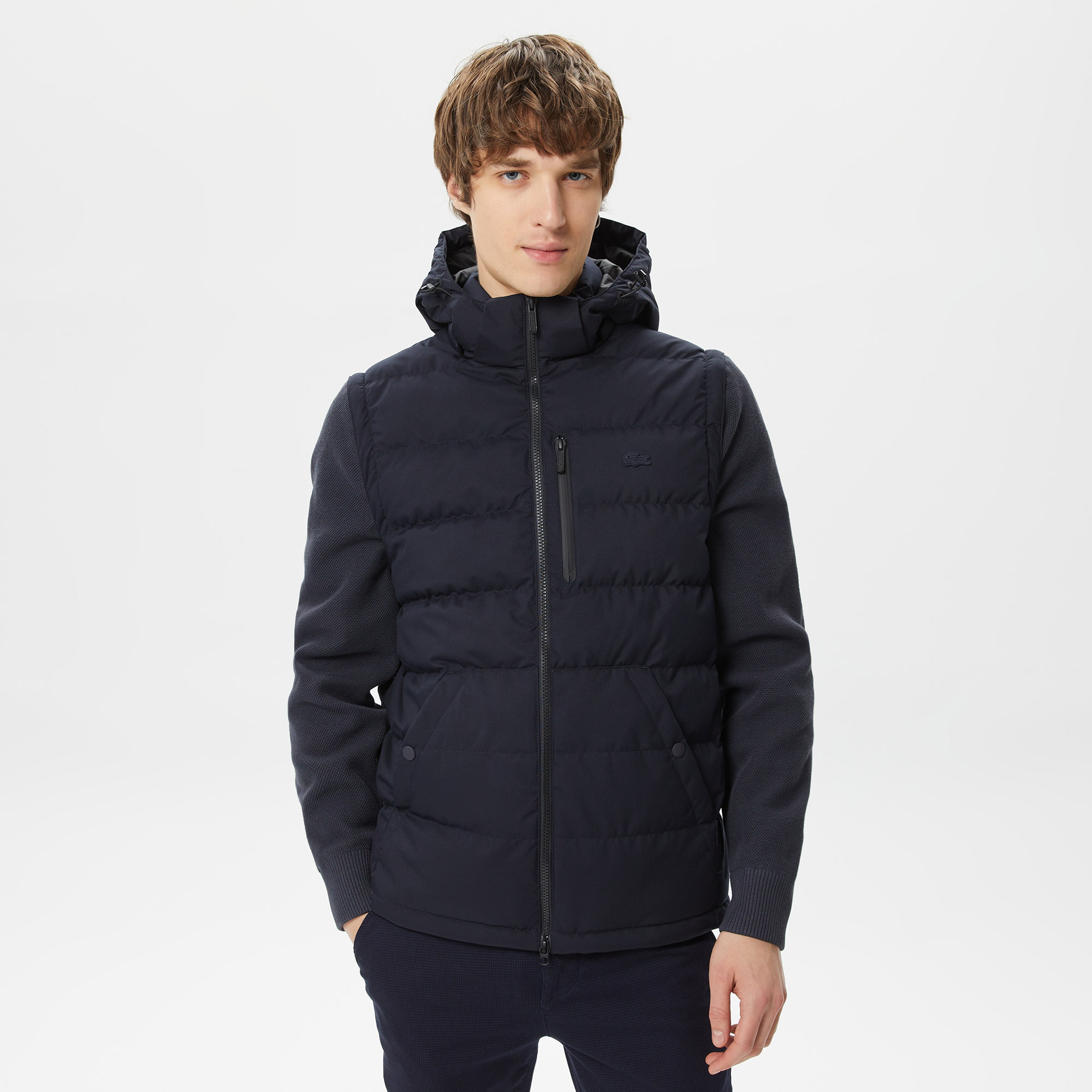 Erkek Kapüşonlu Kapitone Lacivert Mont