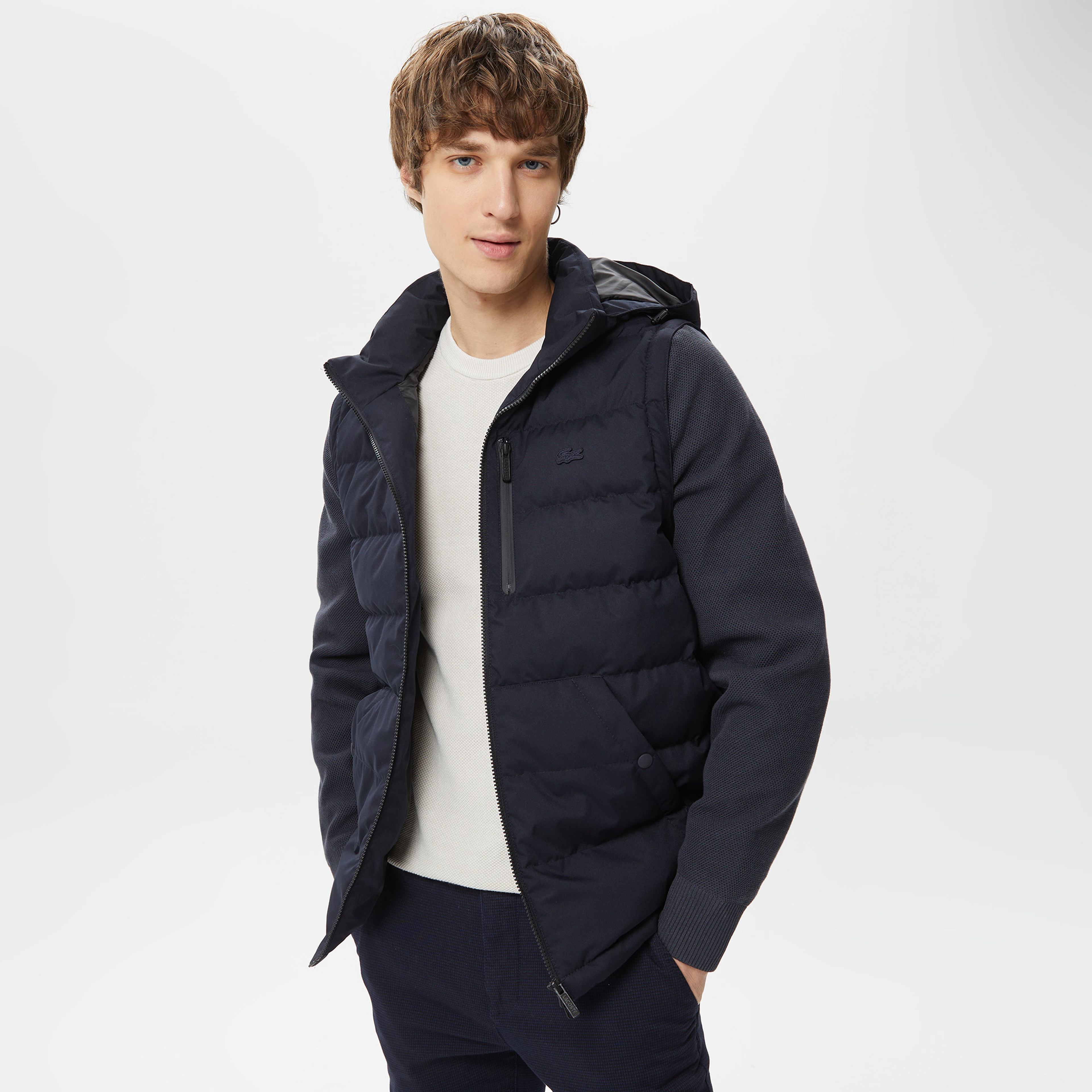 Erkek Kapüşonlu Kapitone Lacivert Mont