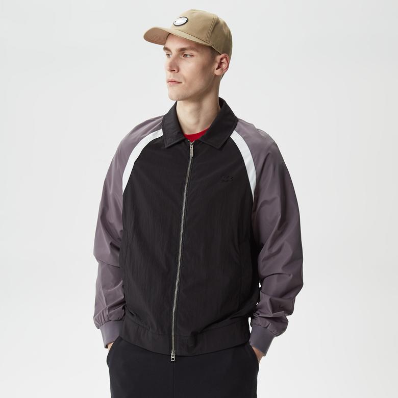 Erkek Gömlek Yaka Renk Bloklu Siyah Mont