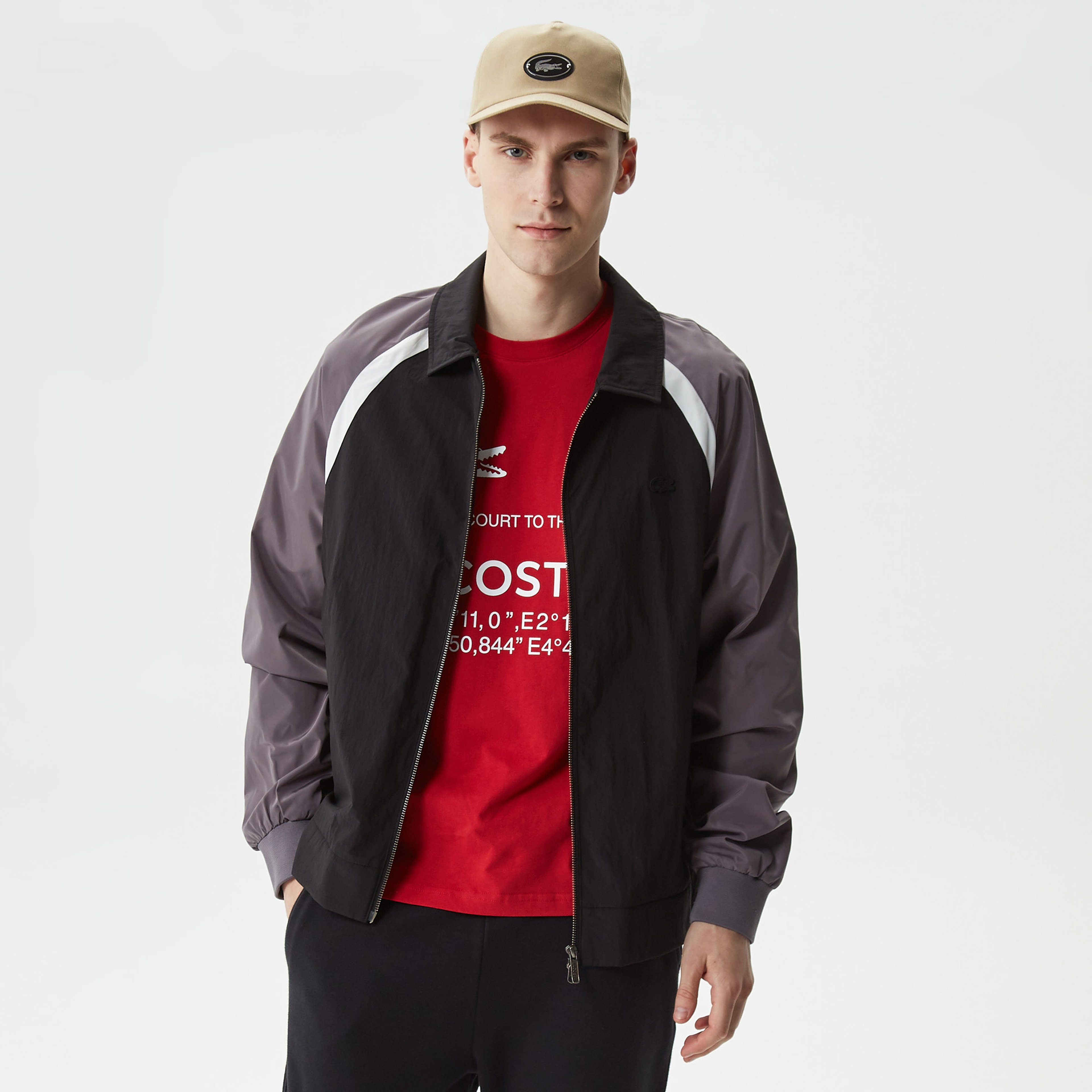 Erkek Gömlek Yaka Renk Bloklu Siyah Mont