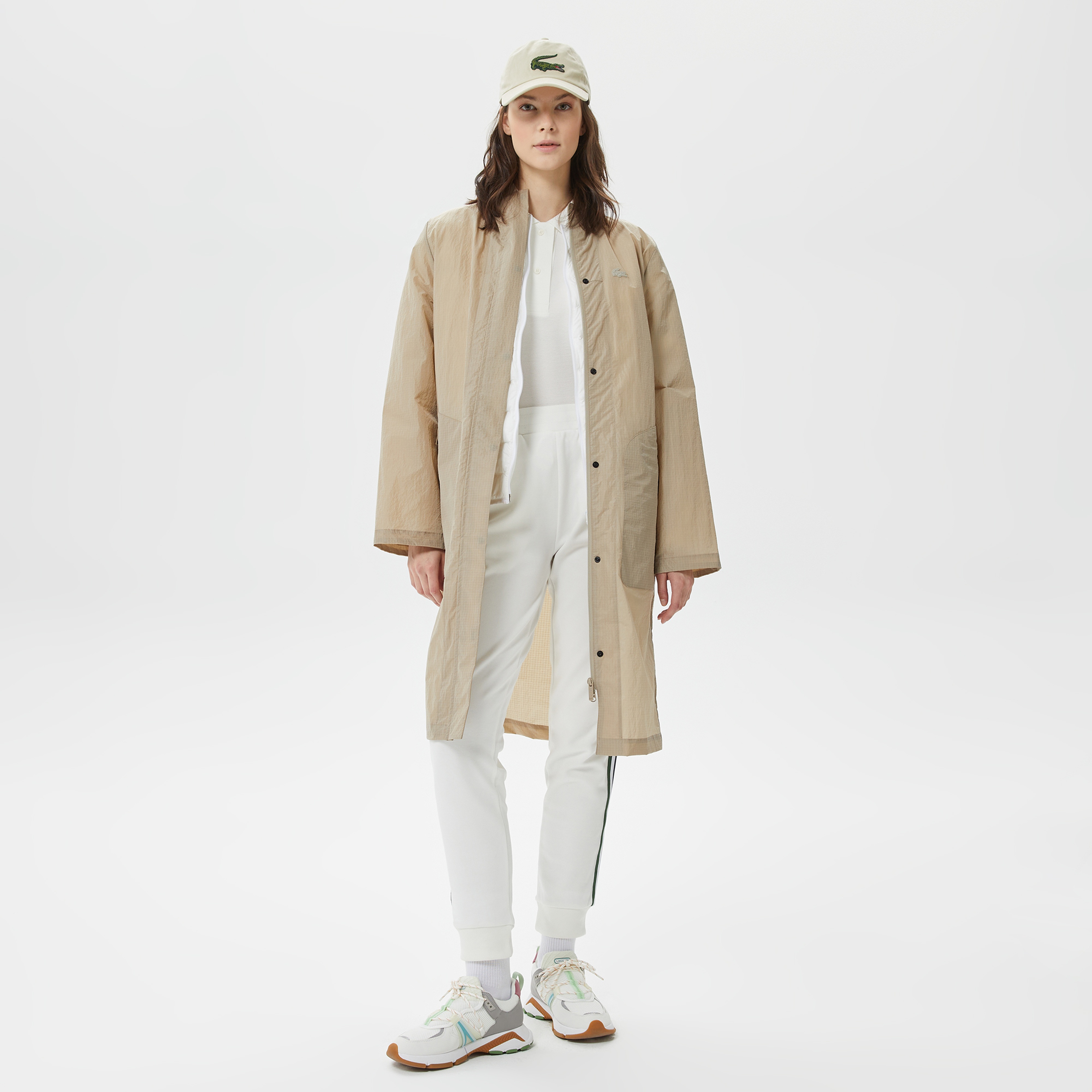 Kadın Kapüşonlu Bej Mont