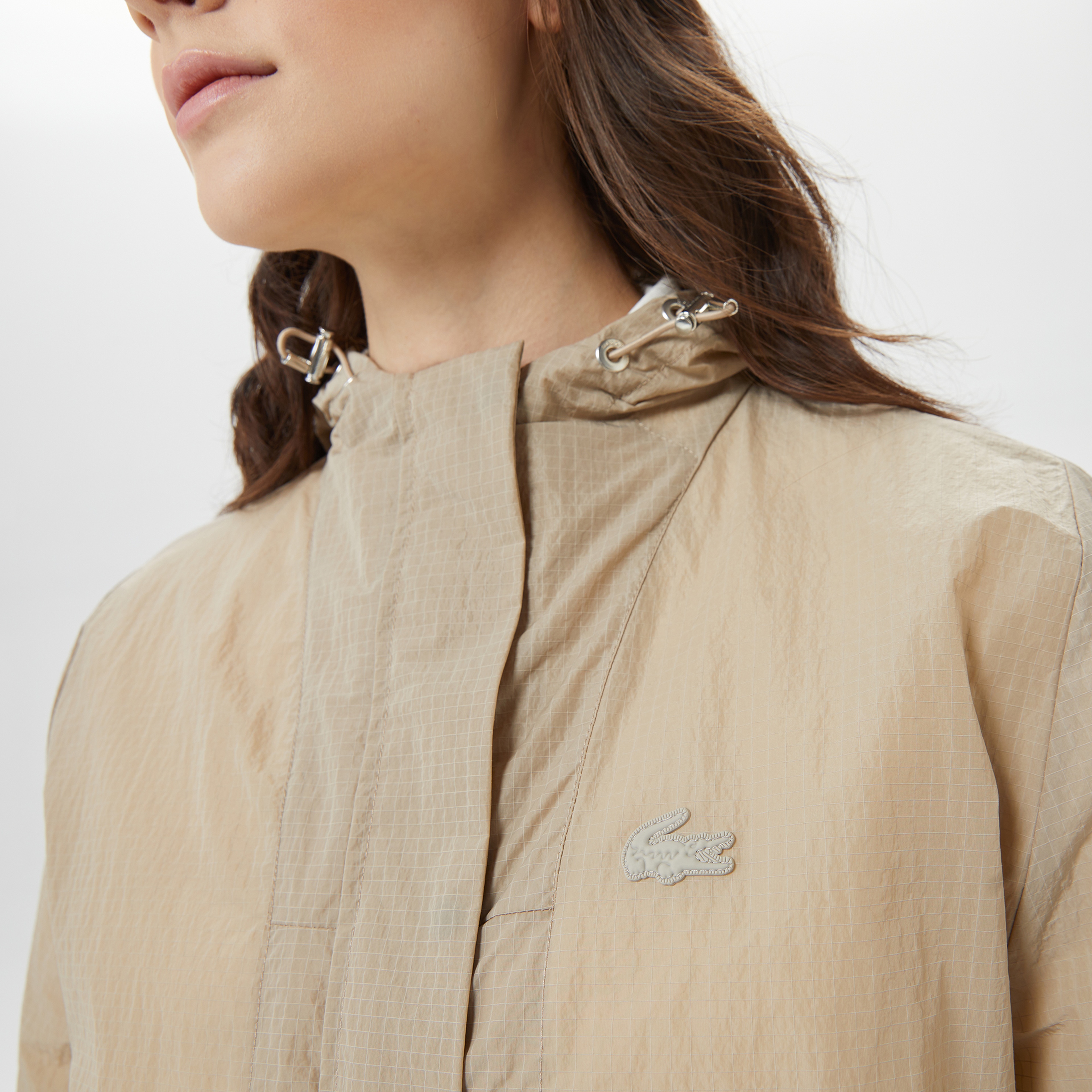 Kadın Kapüşonlu Bej Mont