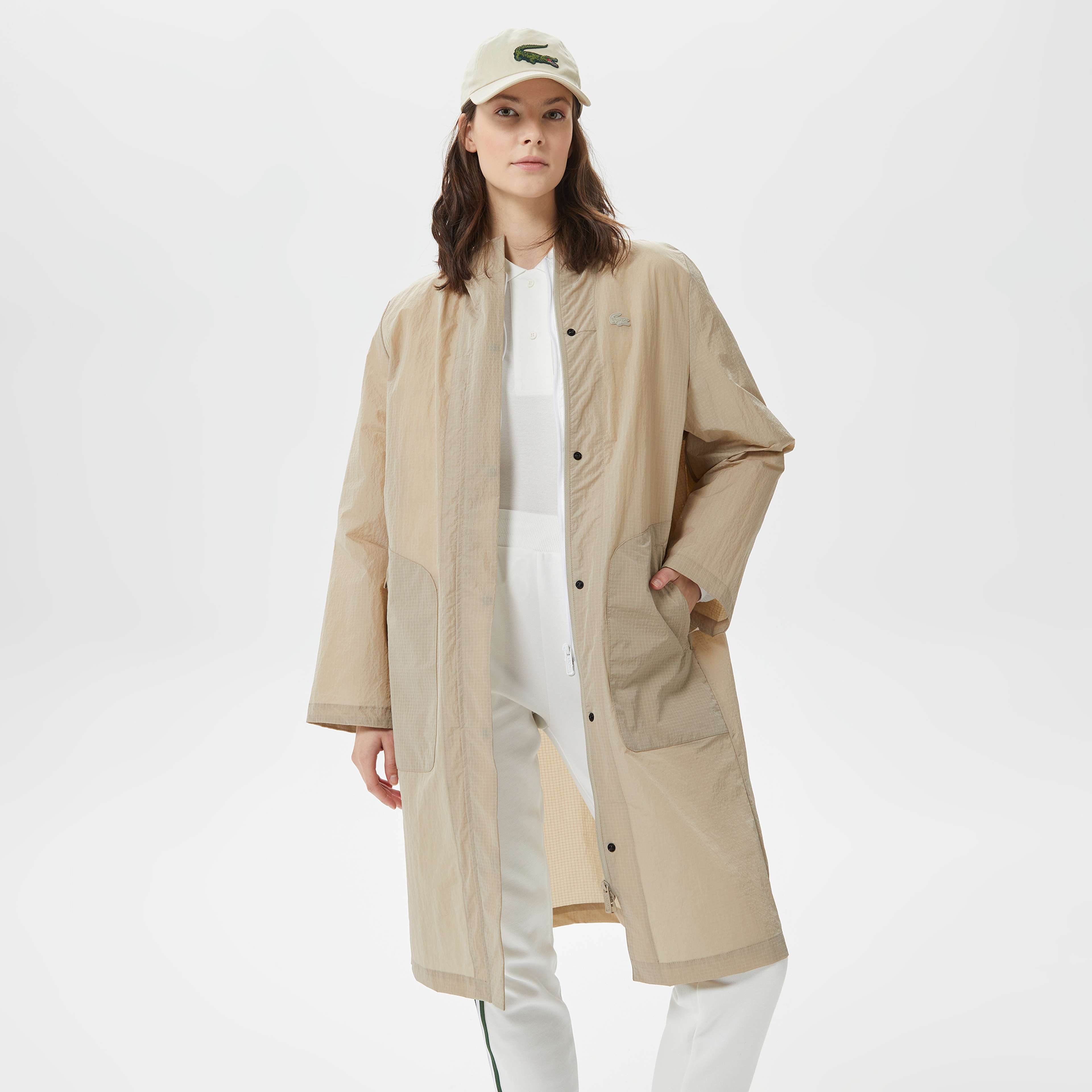 Kadın Kapüşonlu Bej Mont