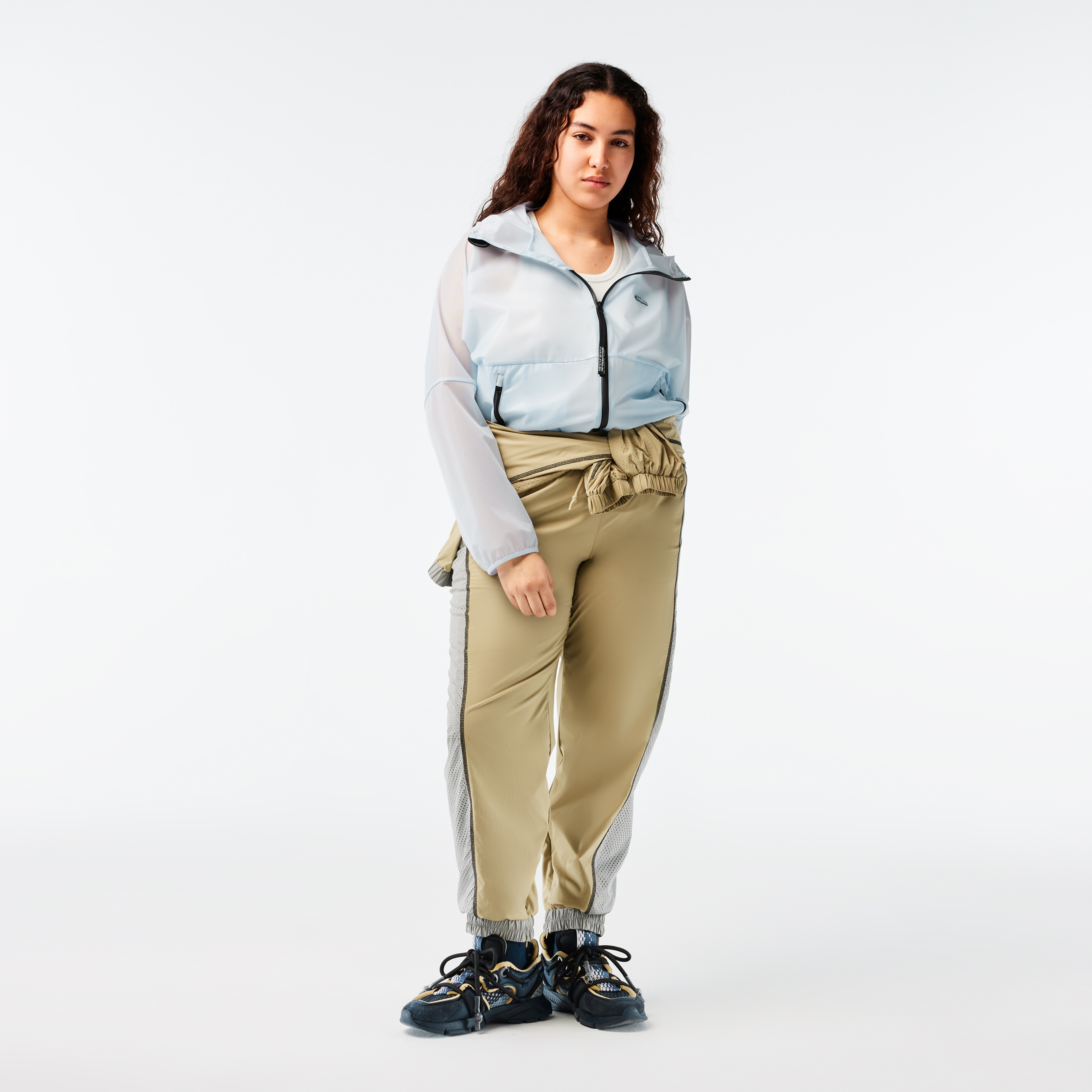 Kadın Kapüşonlu Baskılı Mavi Rüzgarlık