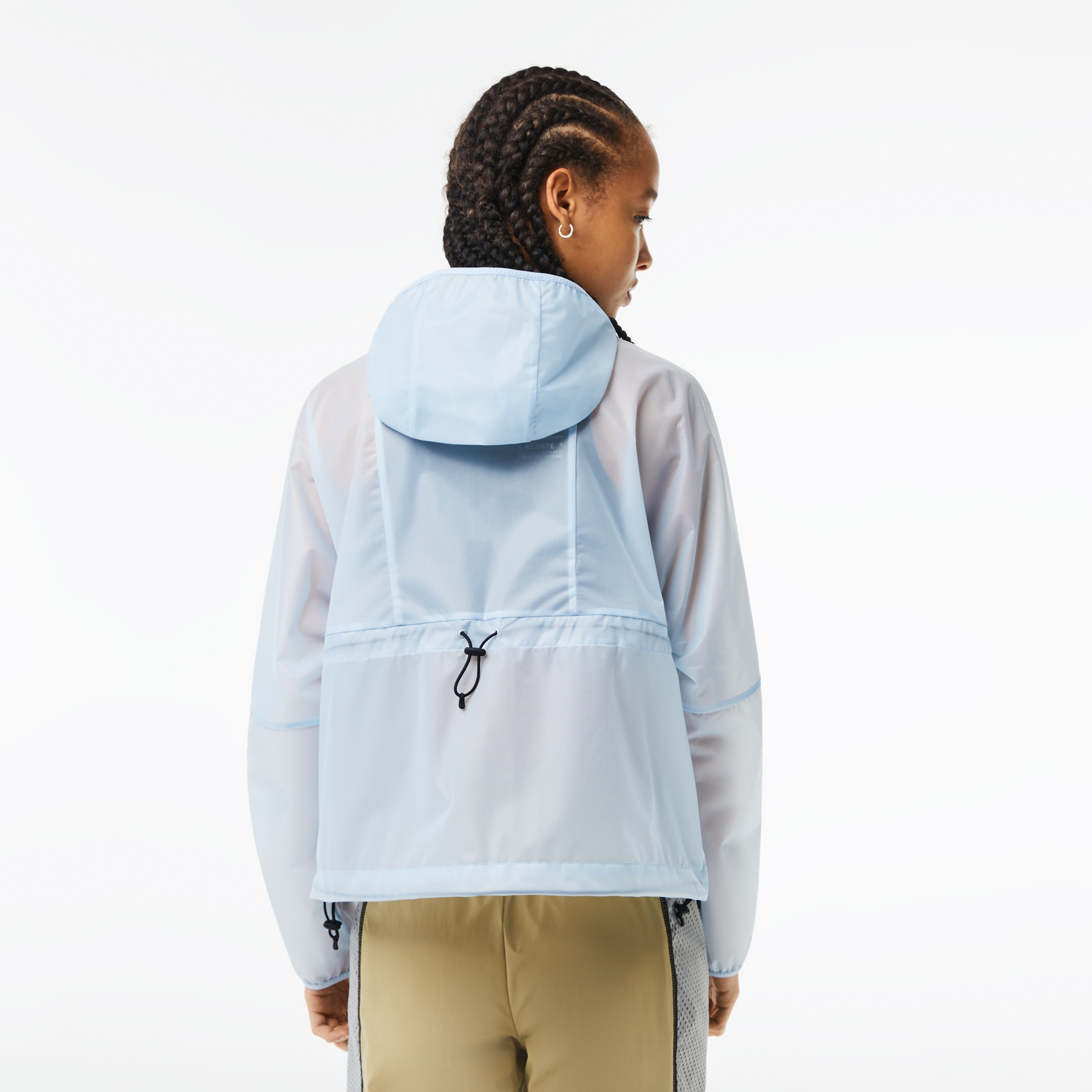 Kadın Kapüşonlu Baskılı Mavi Rüzgarlık