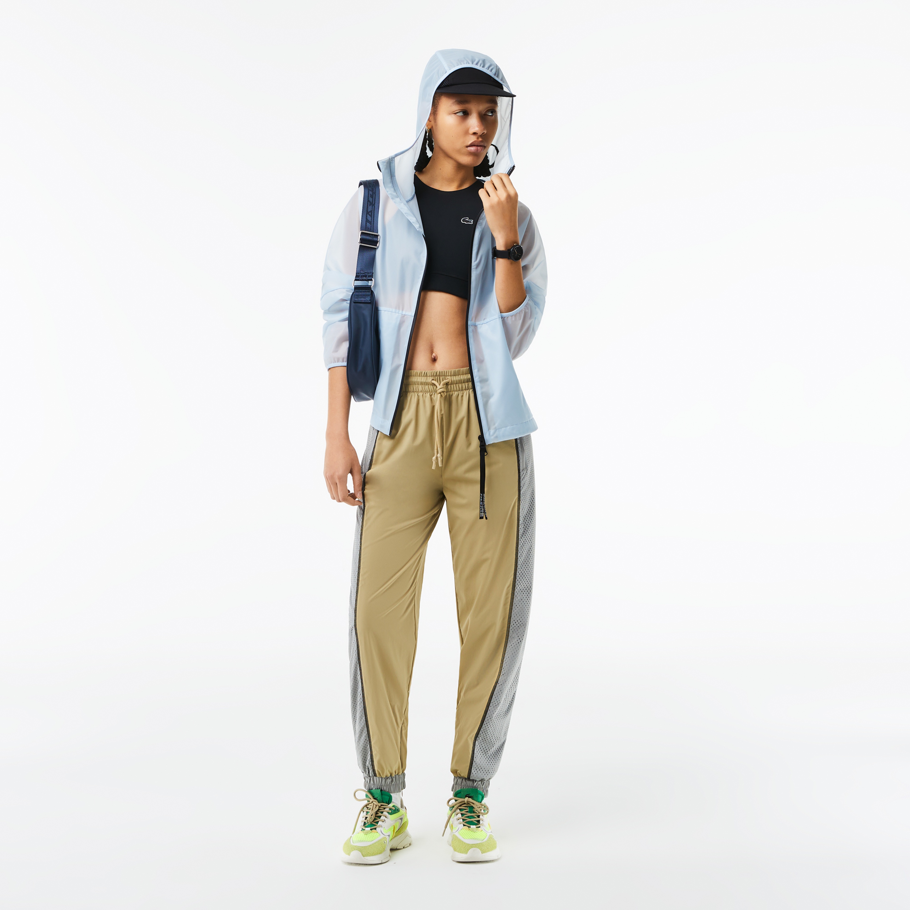 Kadın Kapüşonlu Baskılı Mavi Rüzgarlık