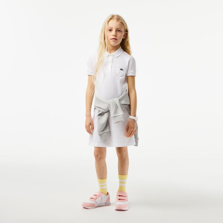 Kız Çocuk Kısa Kollu Polo Yaka Beyaz Elbise