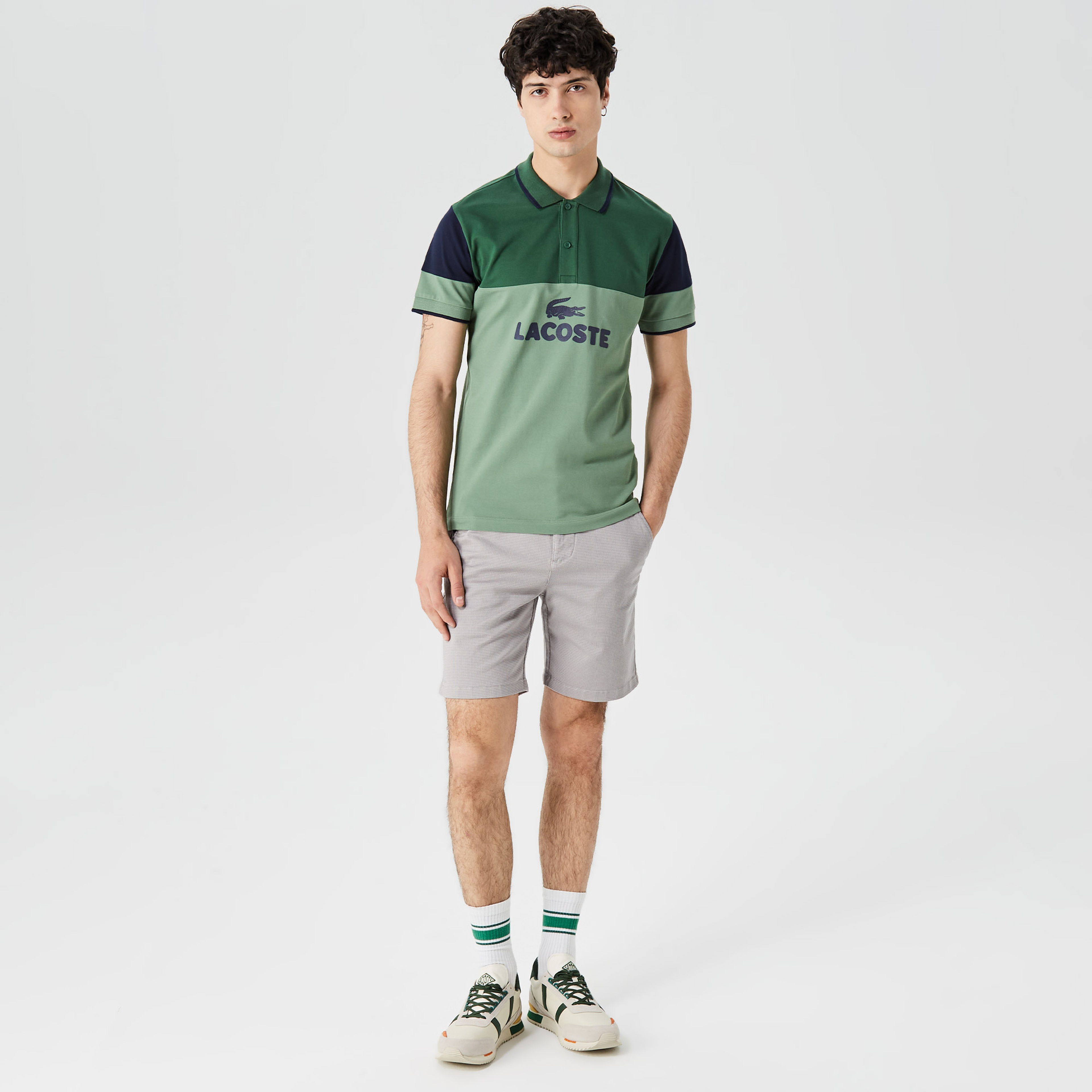 Erkek Slim Fit Desenli Gri Bermuda