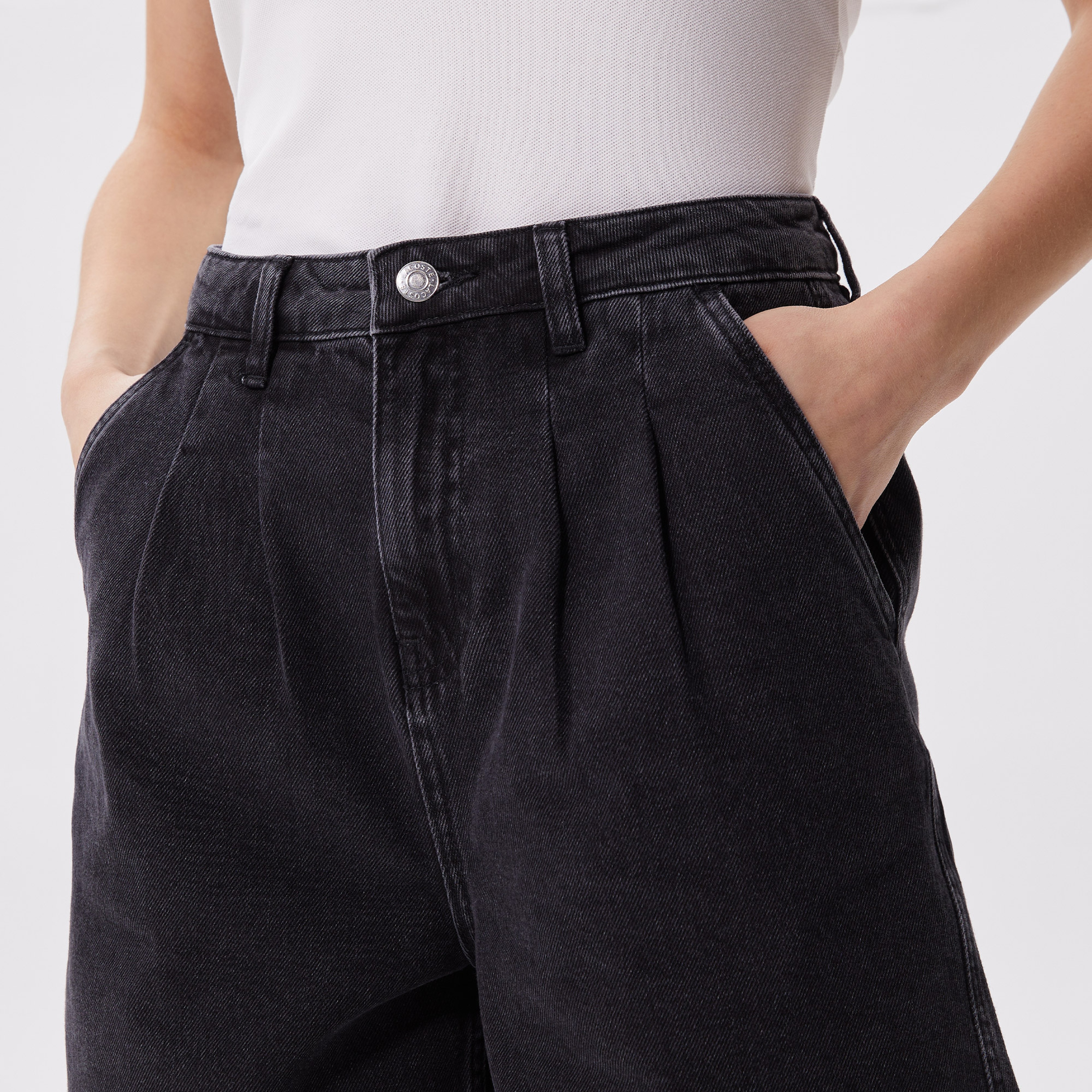 Kadın Loose Fit Denim Siyah Bermuda