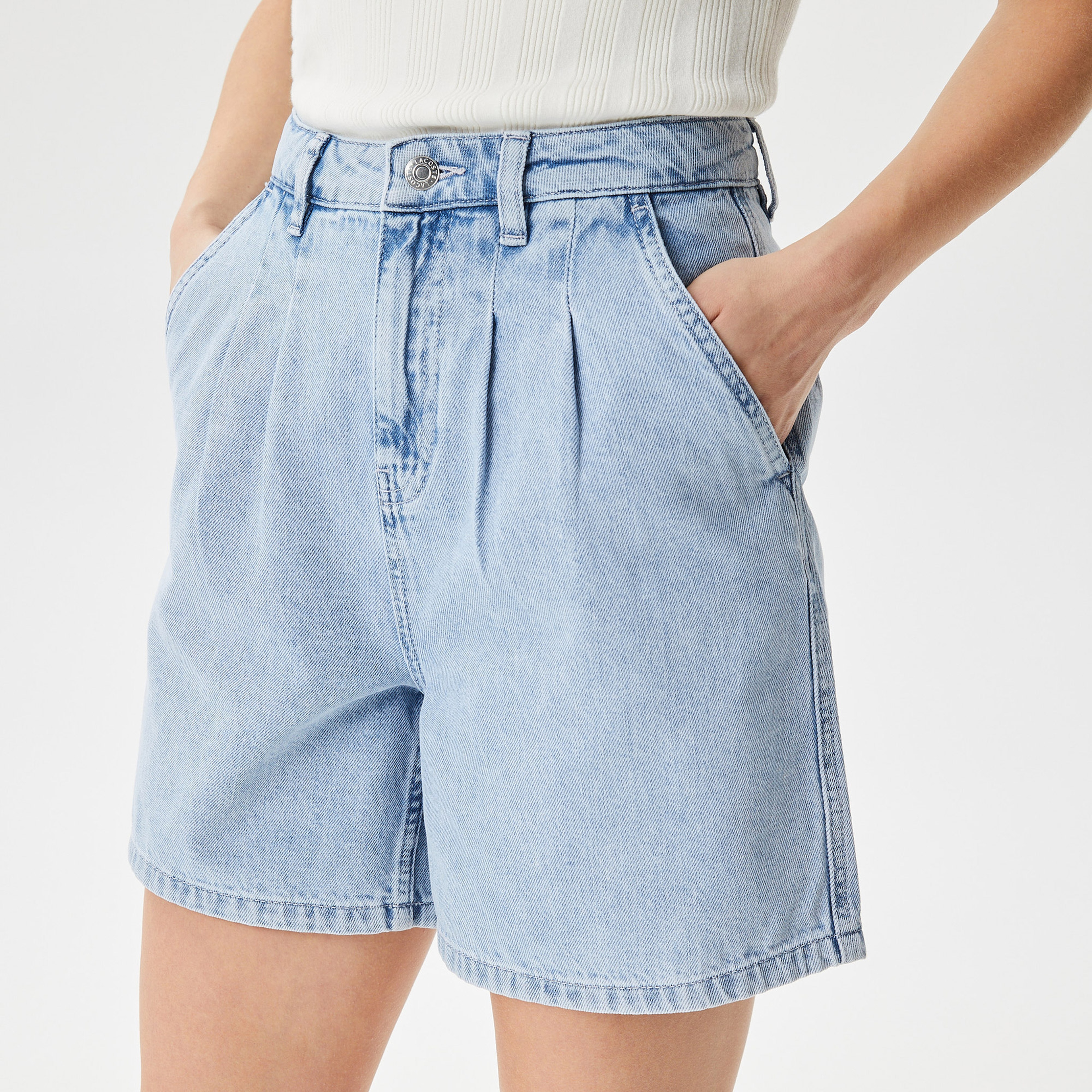 Kadın Loose Fit Denim Açık Mavi Bermuda