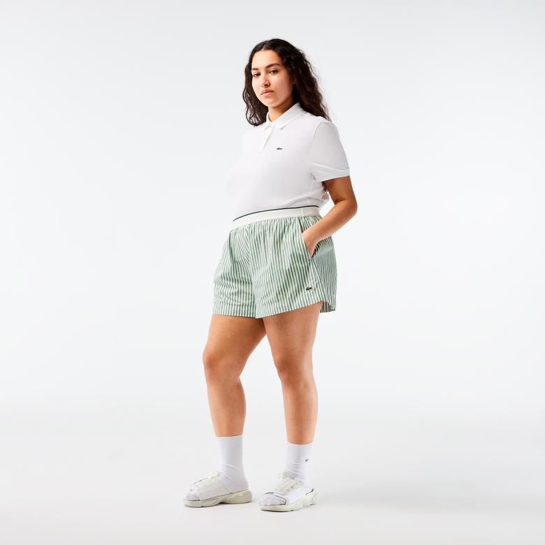 Kadın Çizgili Yeşil Bermuda