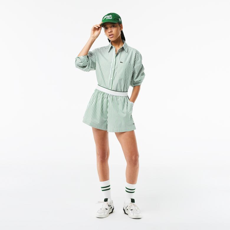 Kadın Çizgili Yeşil Bermuda