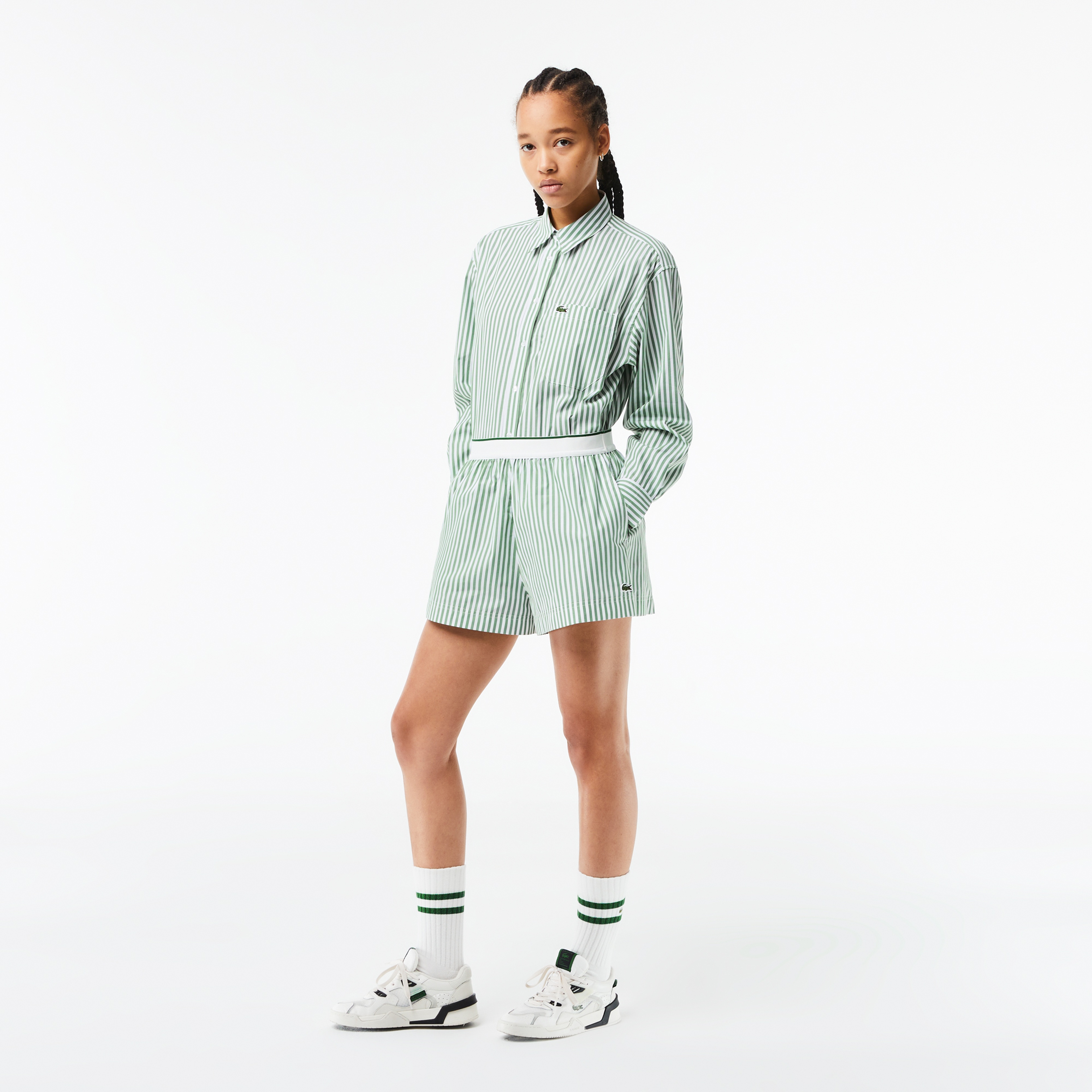 Kadın Çizgili Yeşil Bermuda