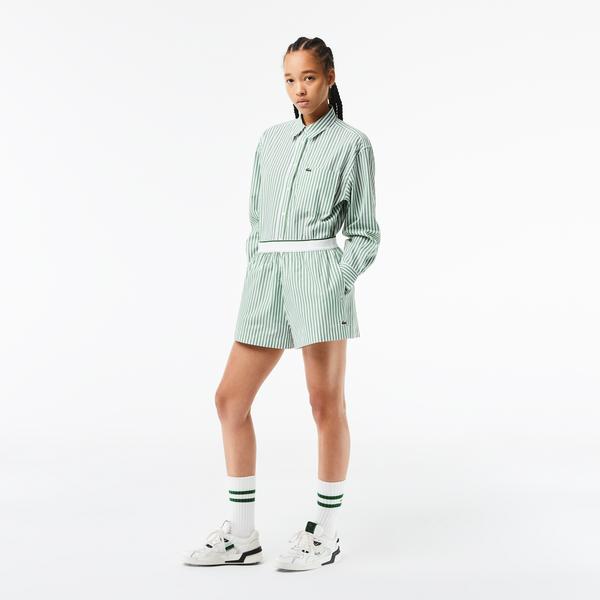 Kadın Çizgili Yeşil Bermuda