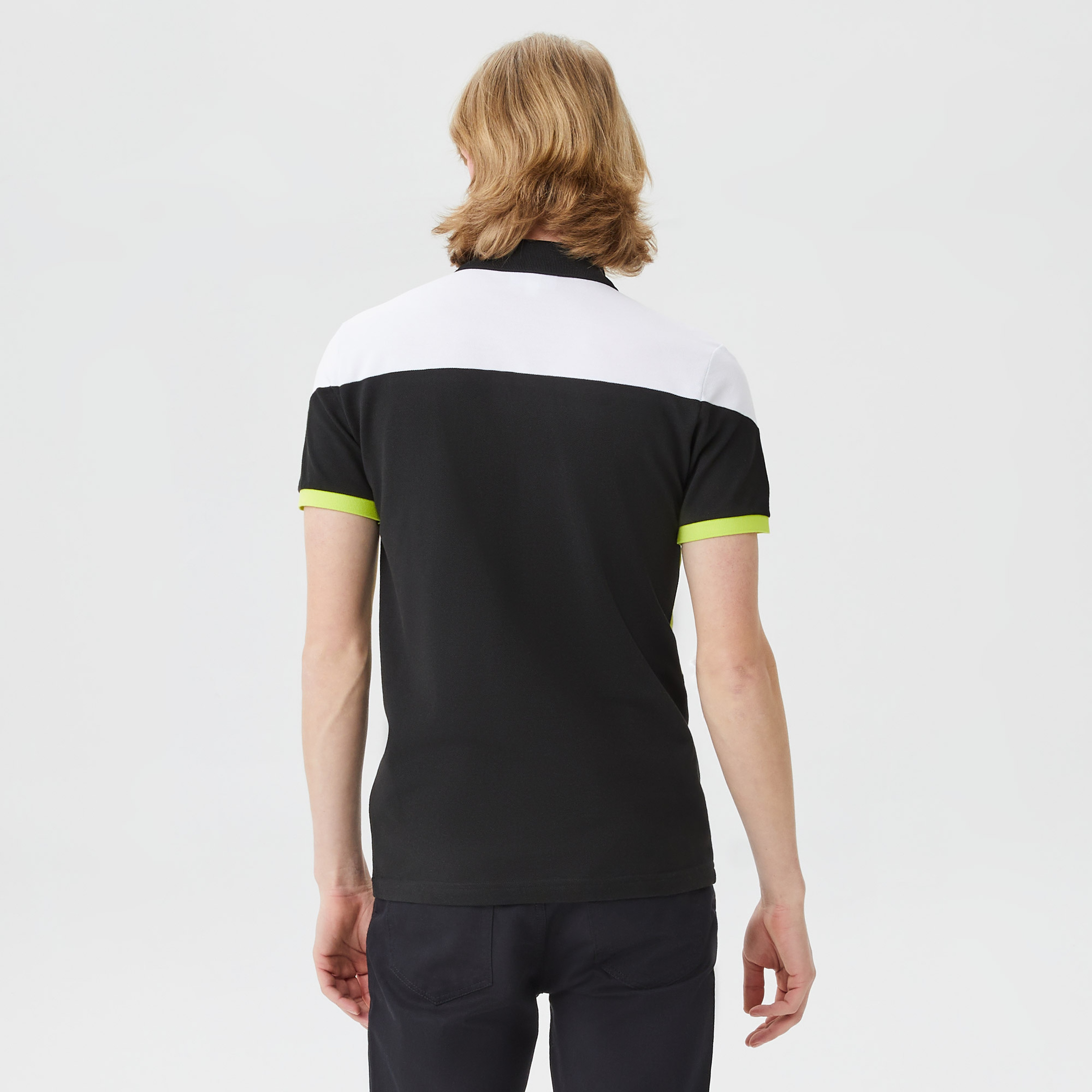 Erkek Regular Fit Yarım Fermuarlı Renk Bloklu Siyah Polo