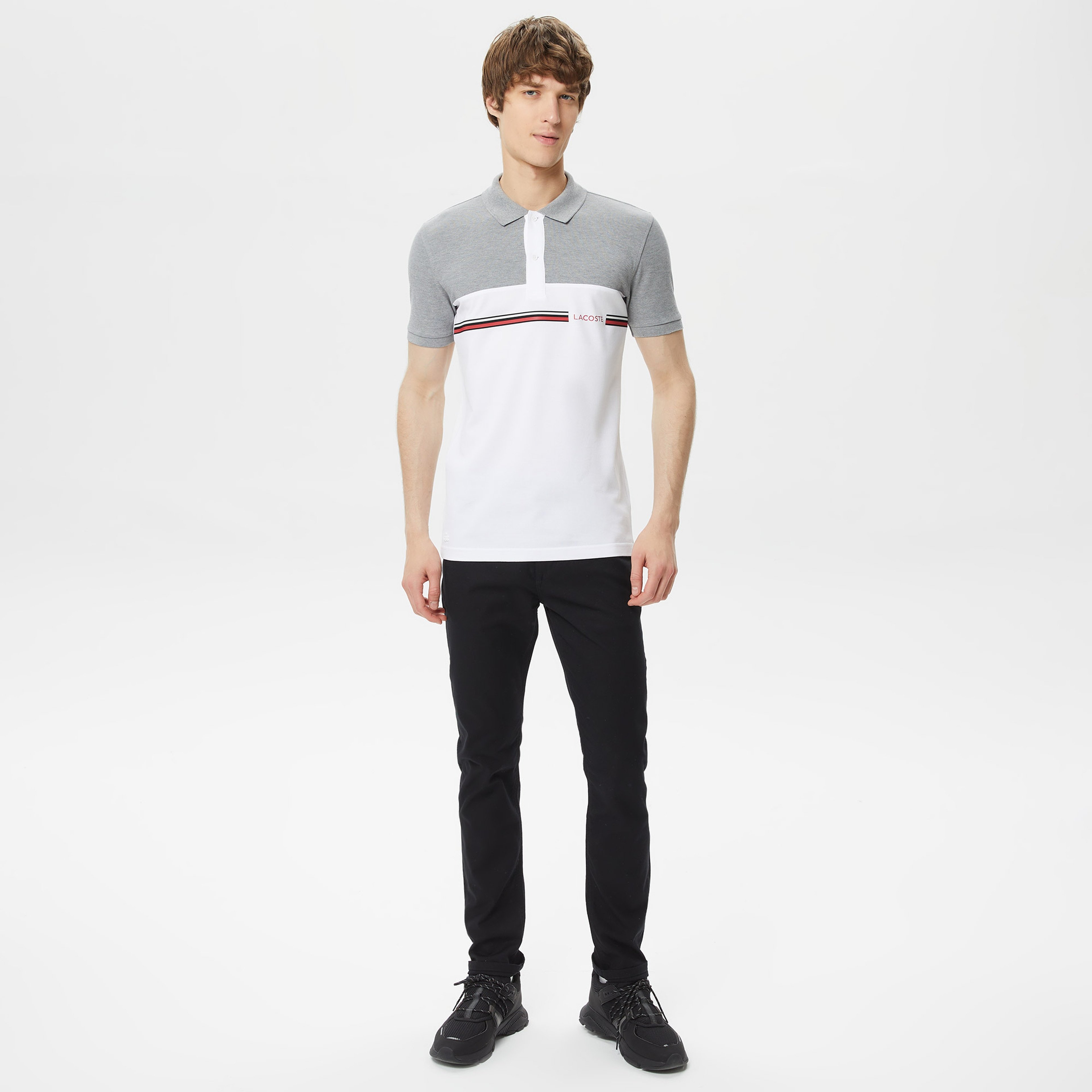 Erkek Slim Fit Baskılı Gri Polo