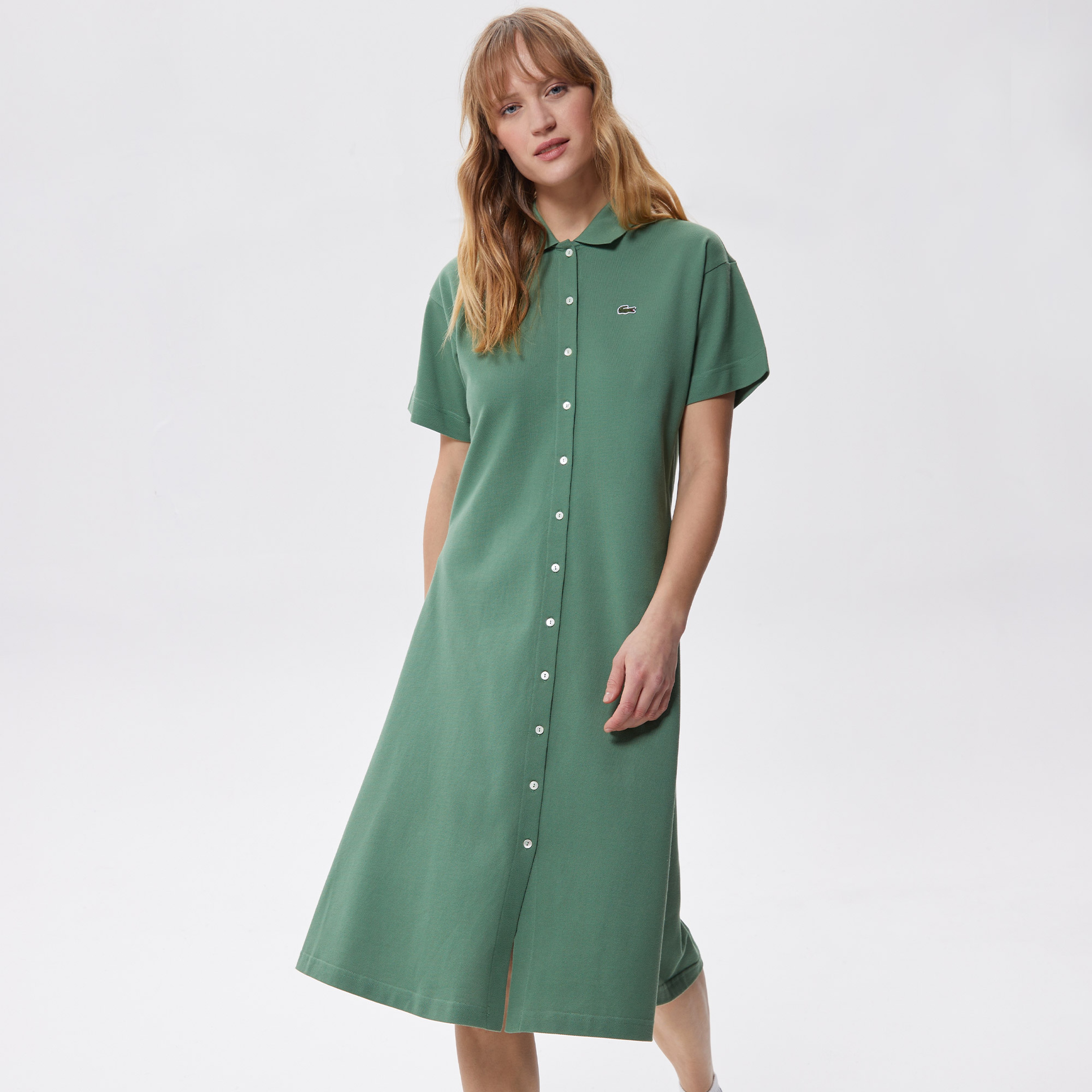 Kadın Regular Fit Kısa Kollu Polo Yaka Yeşil Elbise