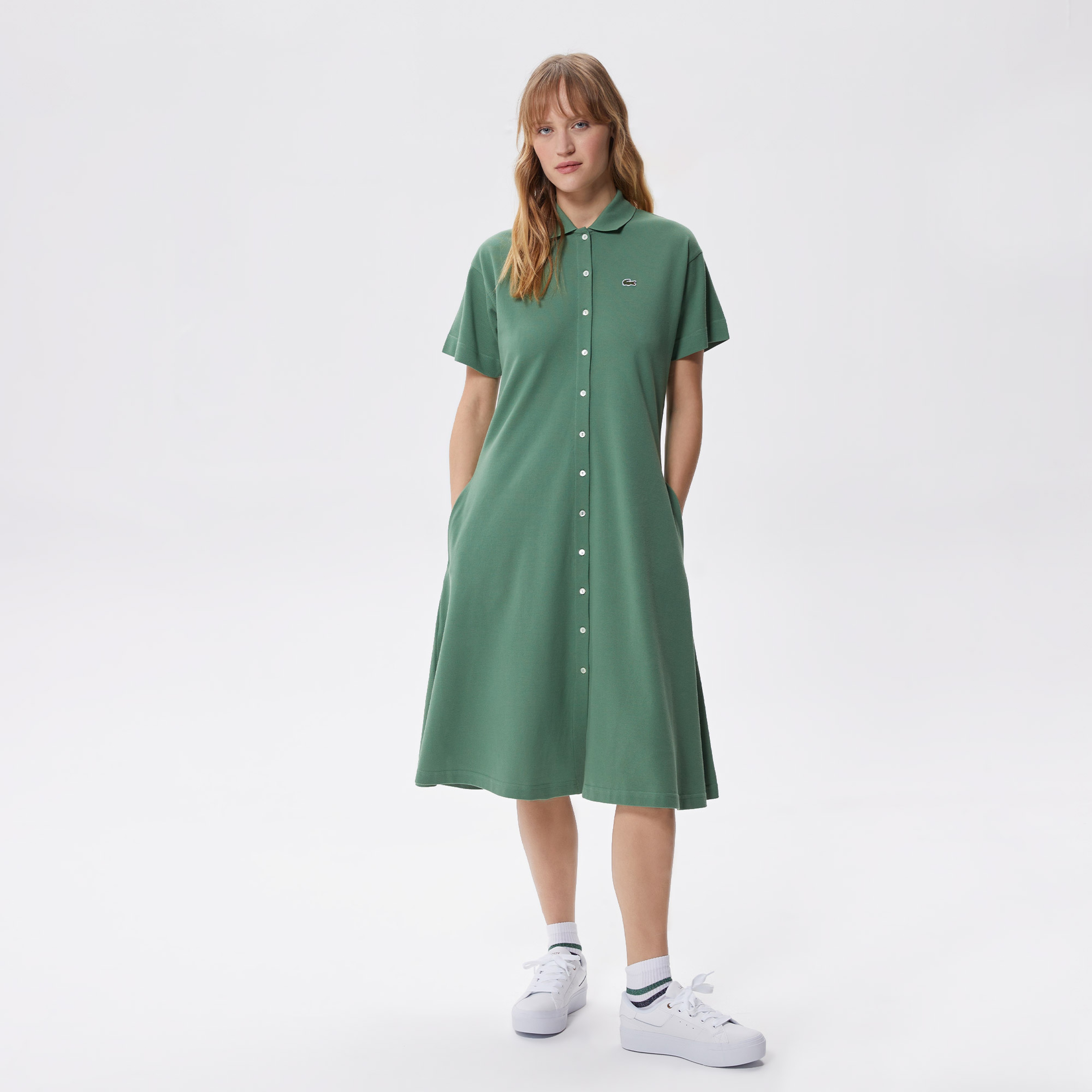 Kadın Regular Fit Kısa Kollu Polo Yaka Yeşil Elbise