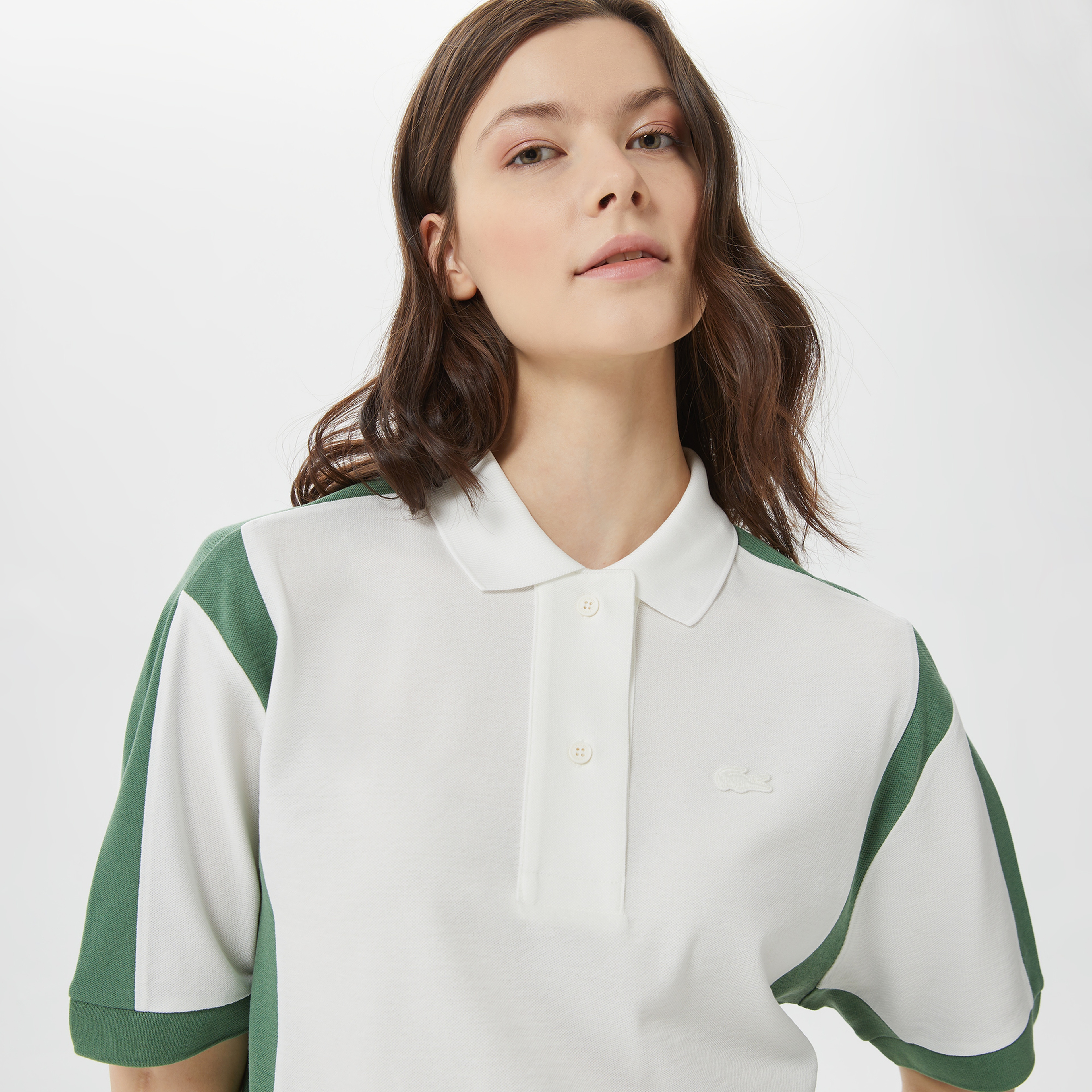 Kadın Loose Fit Renk Bloklu Beyaz Polo