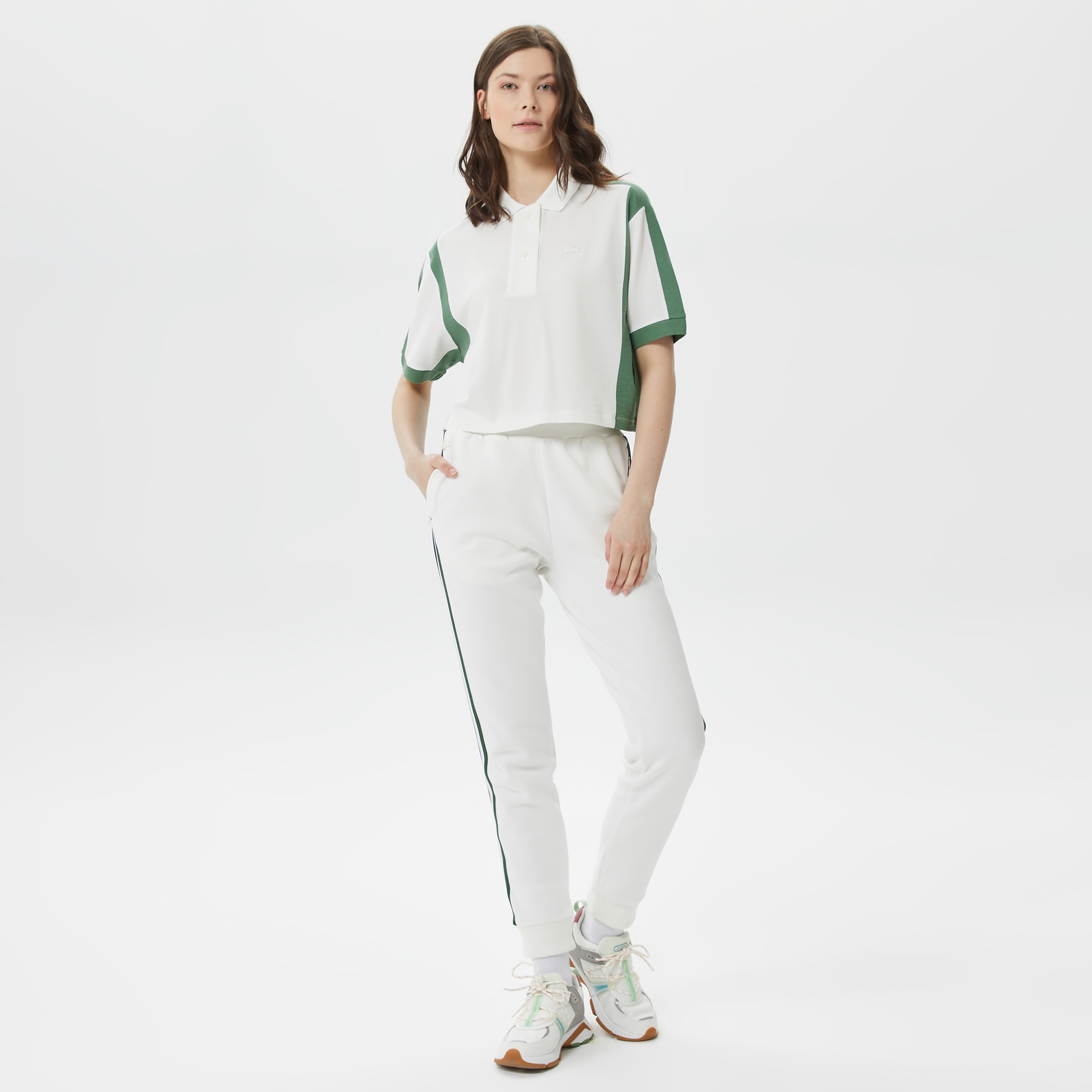 Kadın Loose Fit Renk Bloklu Beyaz Polo