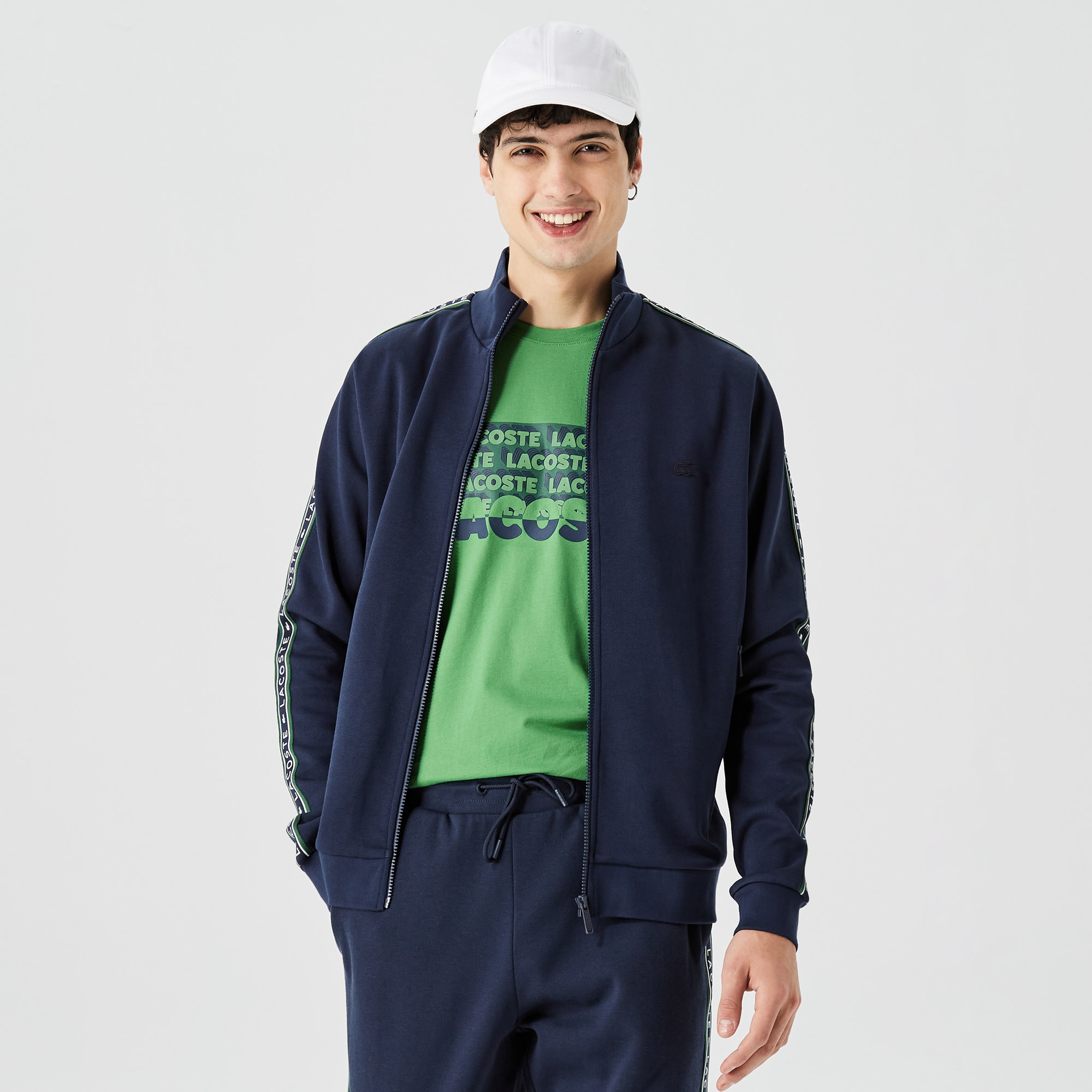 Erkek Regular Fit Fermuarlı Baskılı Lacivert Sweatshirt
