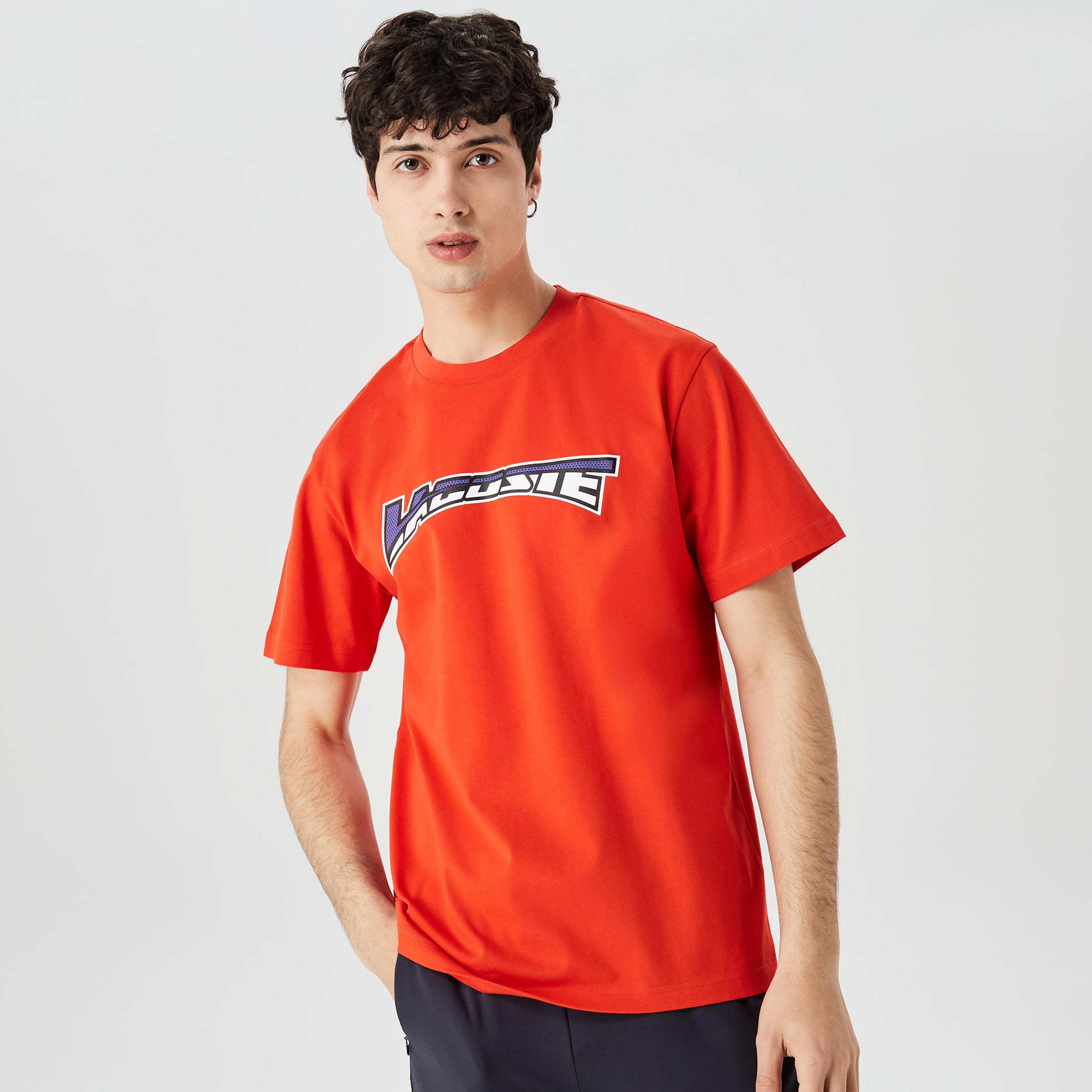 Erkek Relaxed Fit Bisiklet Yaka Baskılı Kırmızı T-Shirt