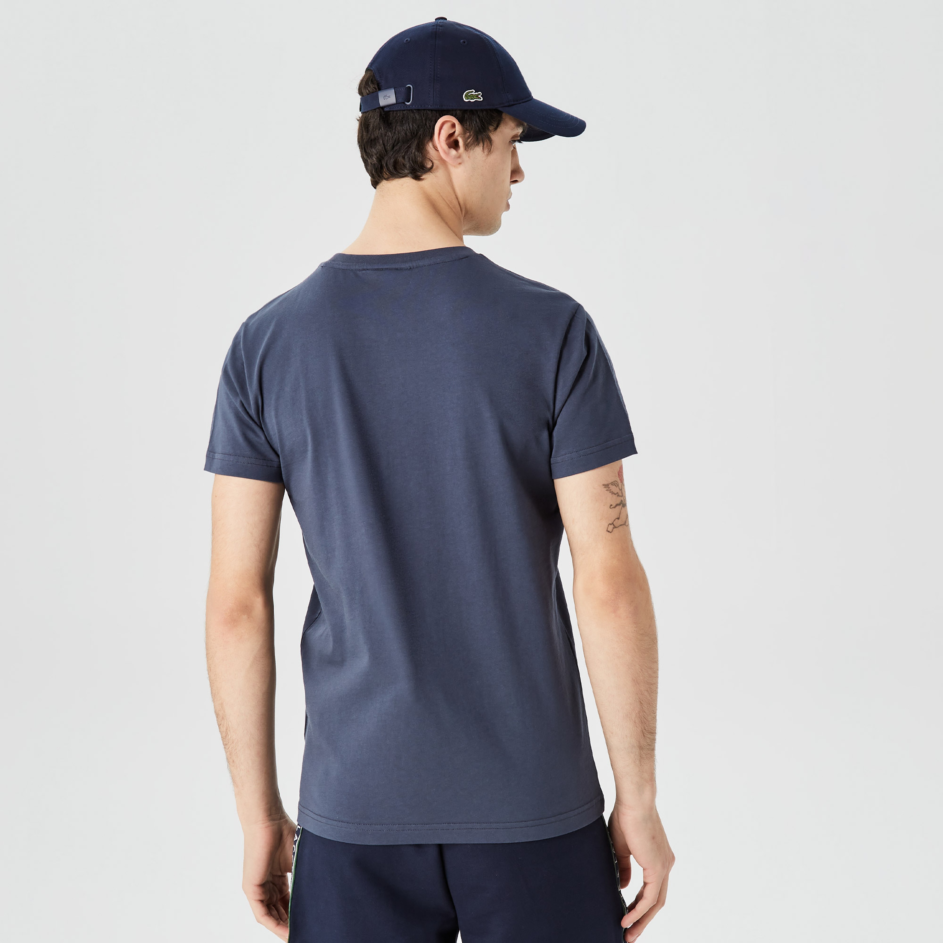 Erkek Slim Fit Bisiklet Yaka Baskılı Lacivert T-Shirt