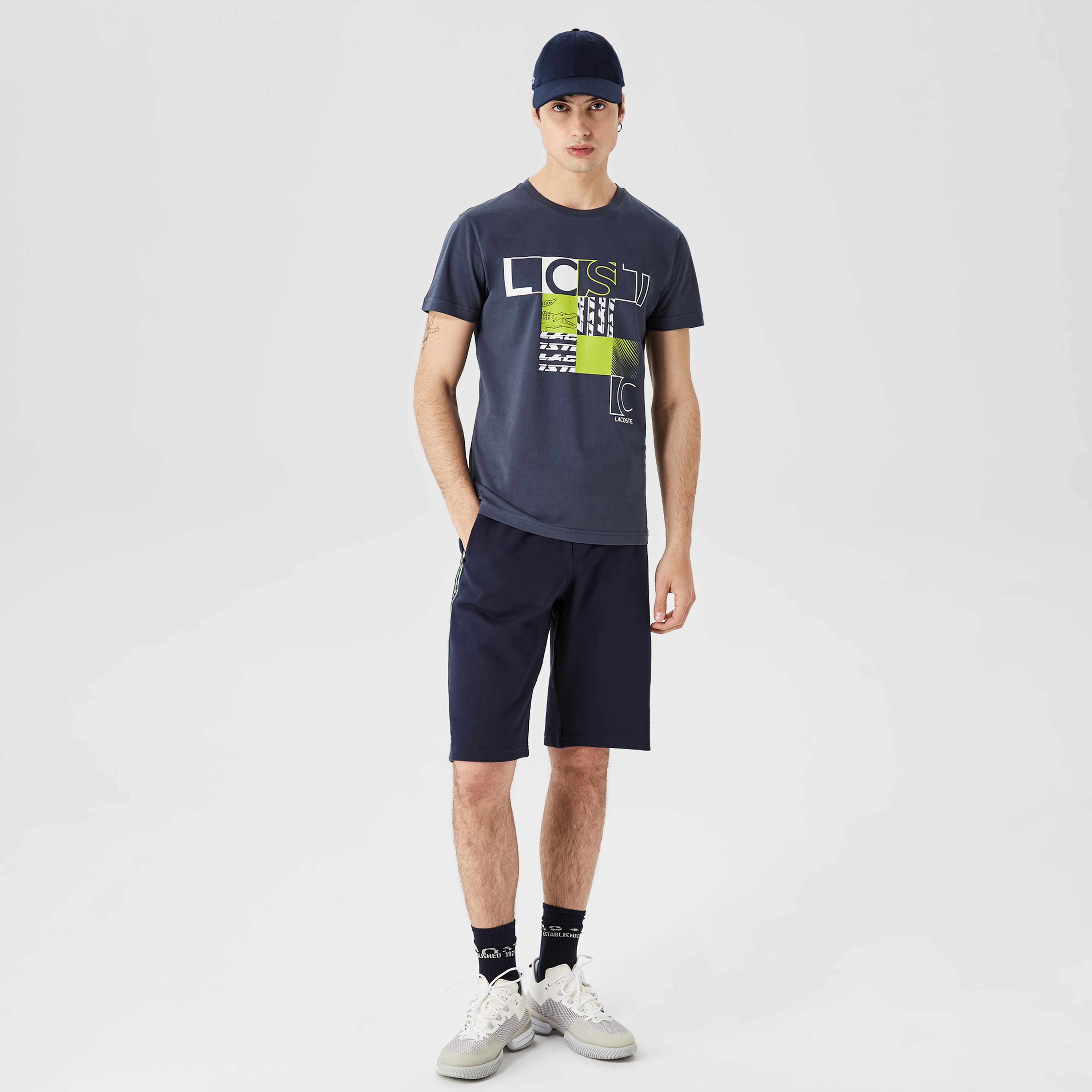 Erkek Slim Fit Bisiklet Yaka Baskılı Lacivert T-Shirt