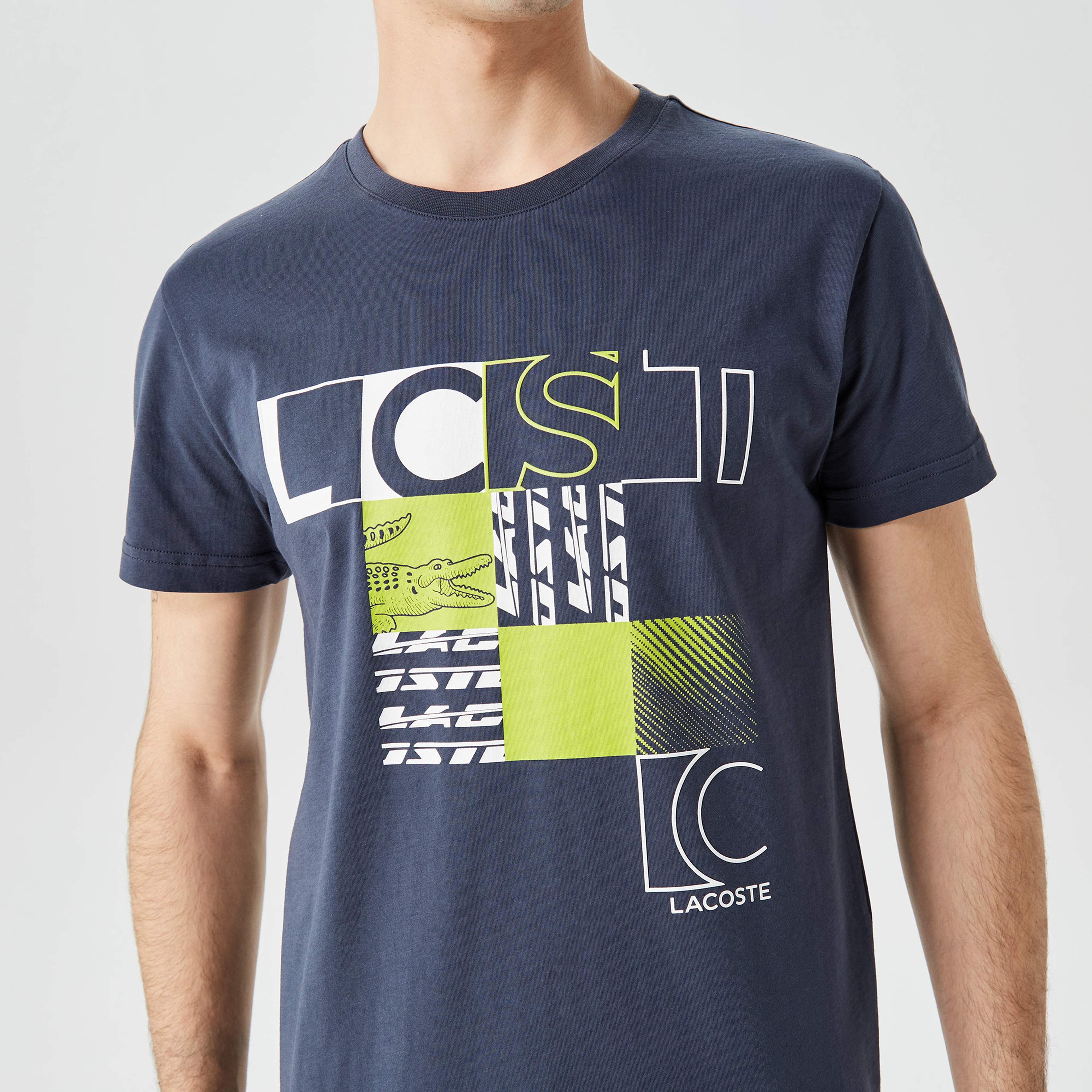 Erkek Slim Fit Bisiklet Yaka Baskılı Lacivert T-Shirt