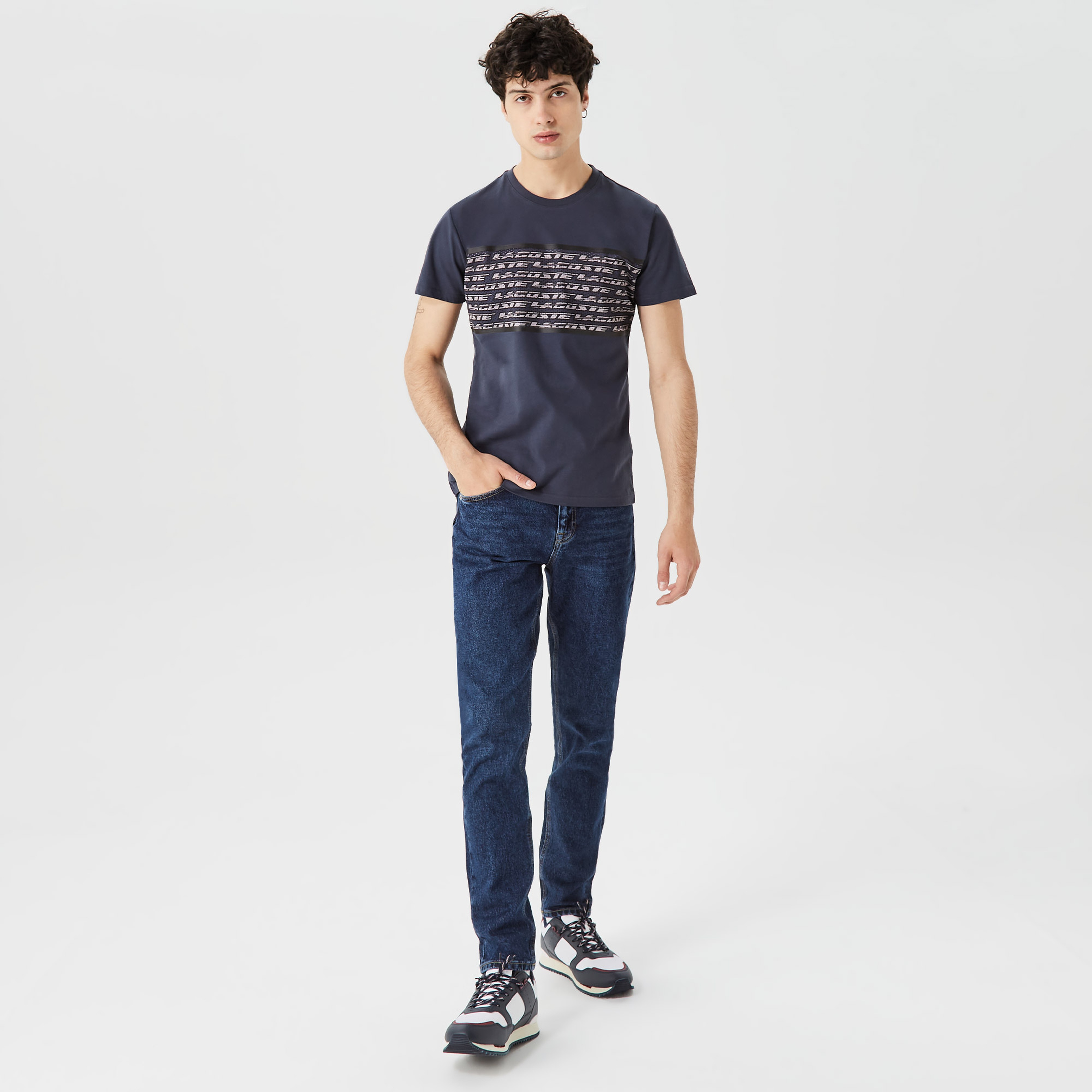 Erkek Regular Fit Bisiklet Yaka Baskılı Lacivert T-Shirt