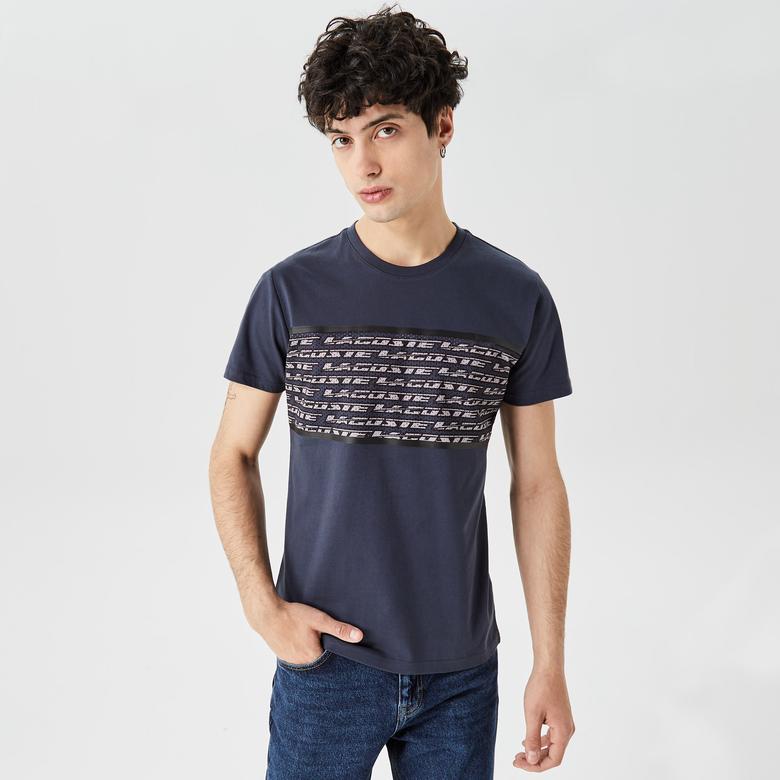 Erkek Regular Fit Bisiklet Yaka Baskılı Lacivert T-Shirt