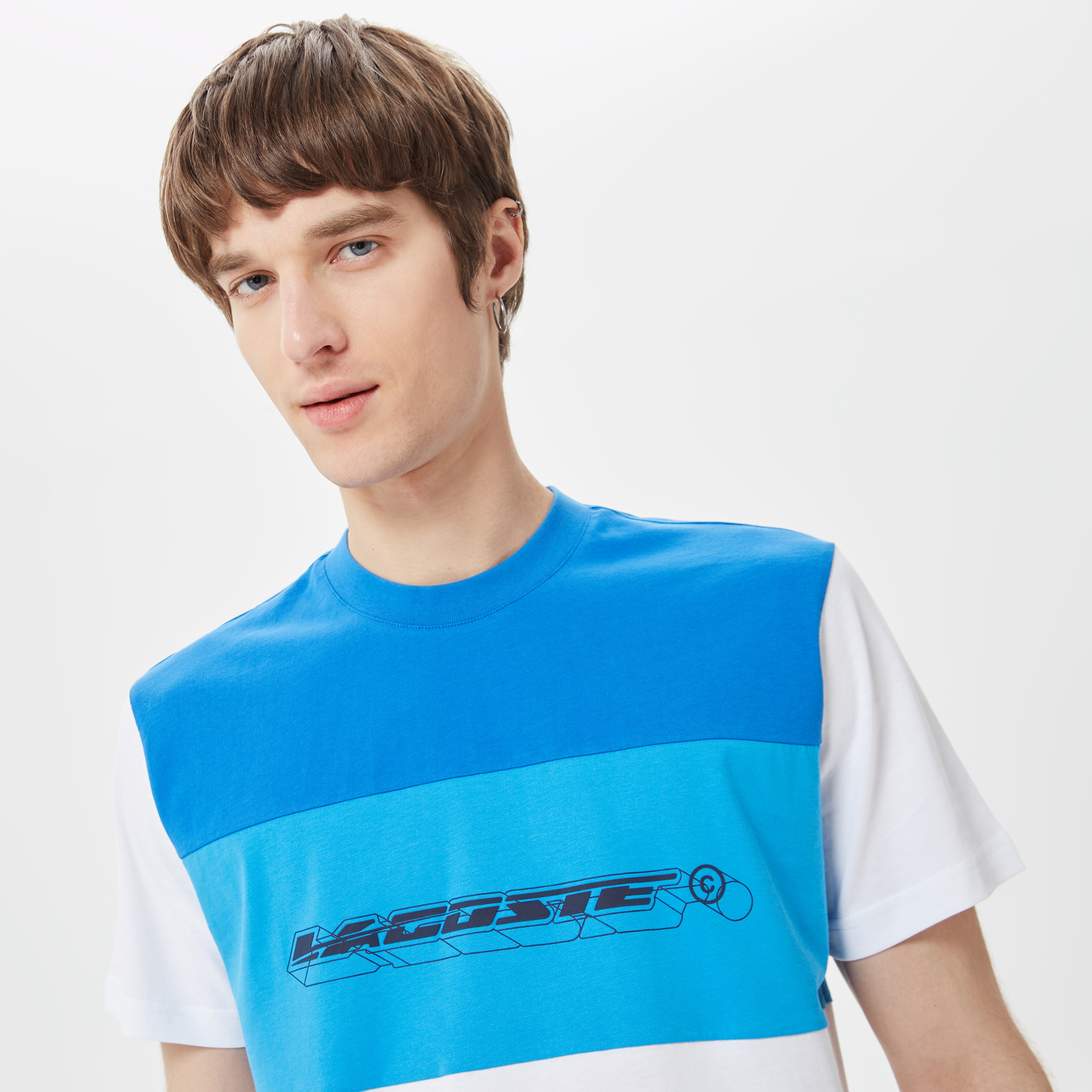 Erkek Relaxed Fit Bisiklet Yaka Renk Bloklu Mavi T-Shirt