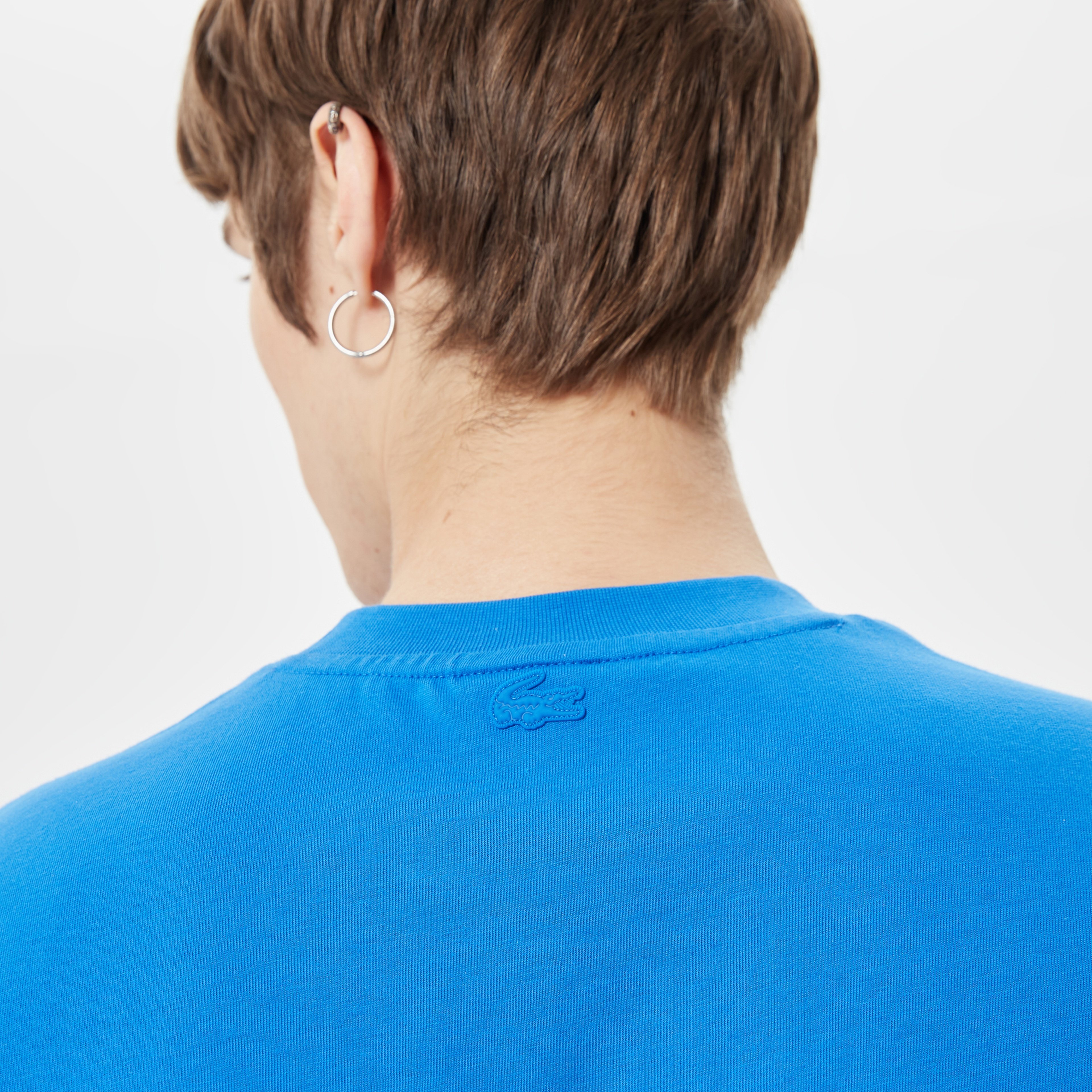 Erkek Relaxed Fit Bisiklet Yaka Renk Bloklu Mavi T-Shirt