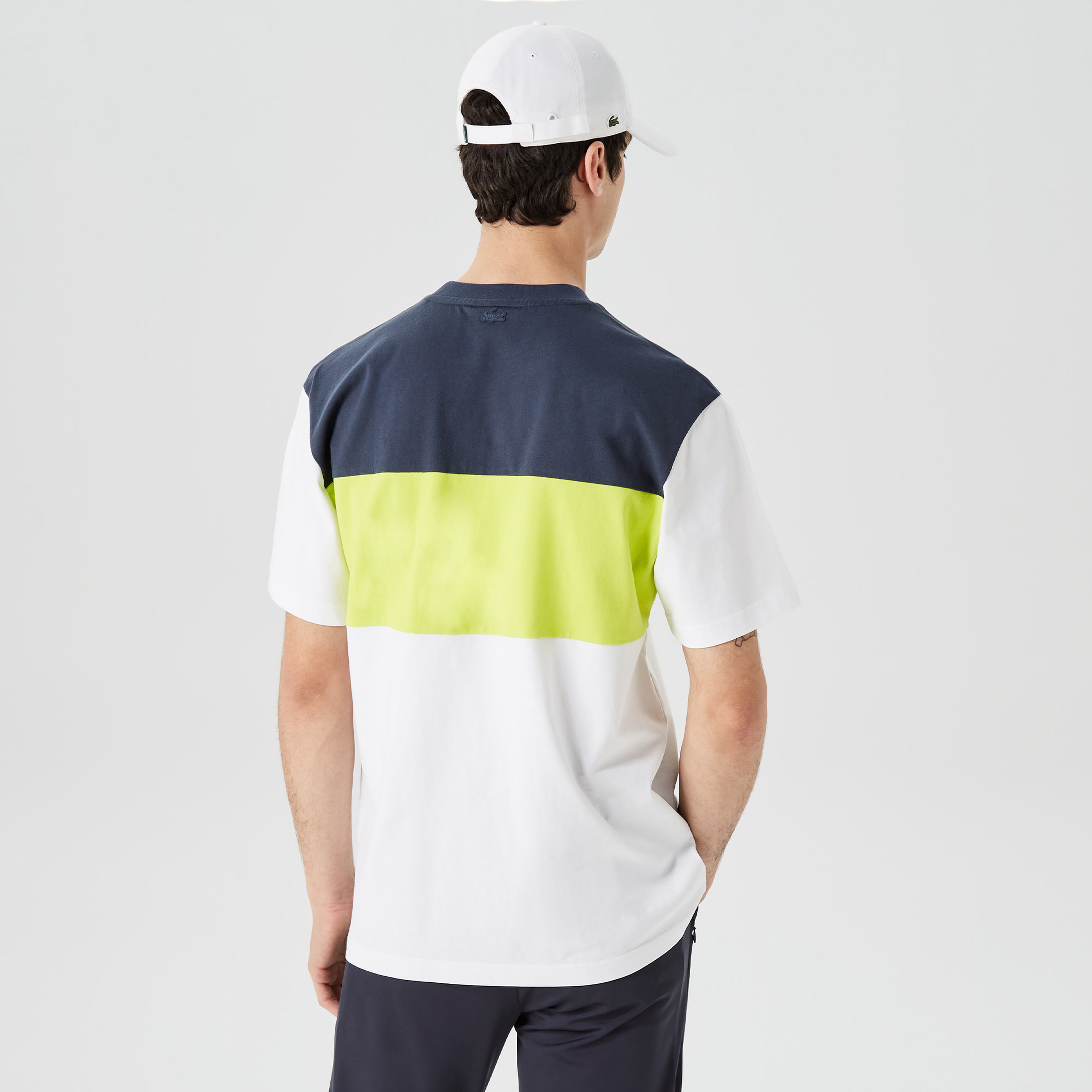 Erkek Relaxed Fit Bisiklet Yaka Renk Bloklu Beyaz T-Shirt