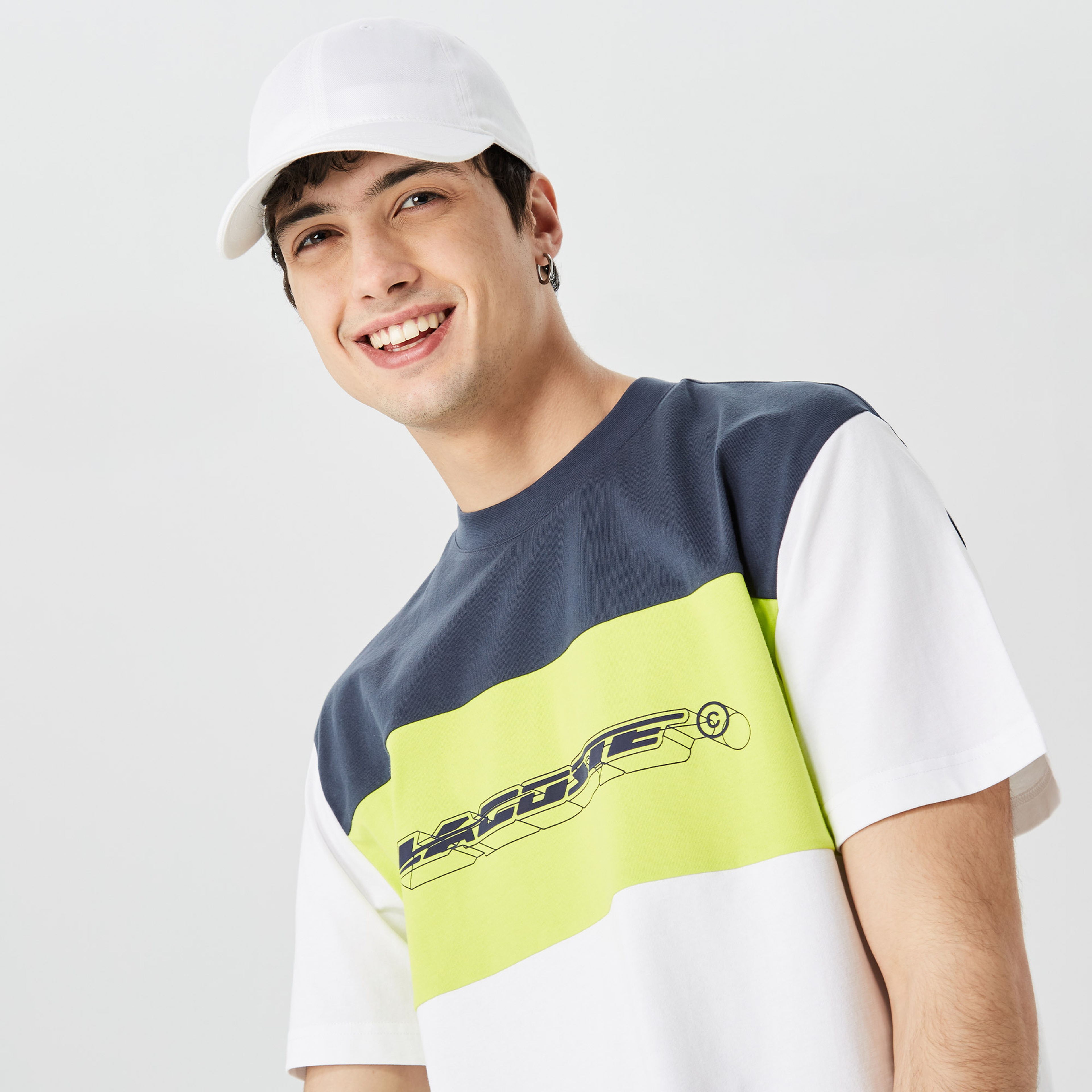 Erkek Relaxed Fit Bisiklet Yaka Renk Bloklu Beyaz T-Shirt