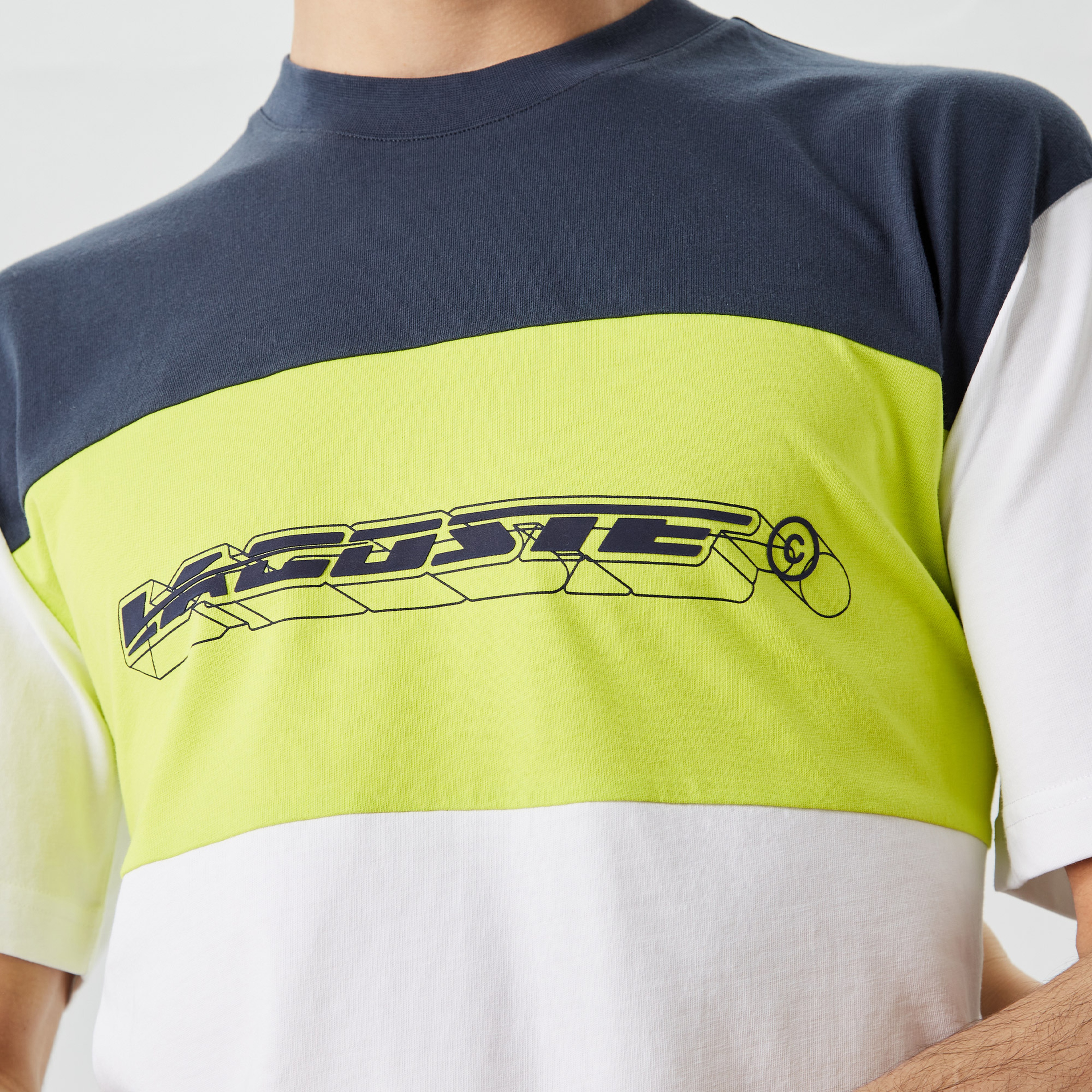 Erkek Relaxed Fit Bisiklet Yaka Renk Bloklu Beyaz T-Shirt