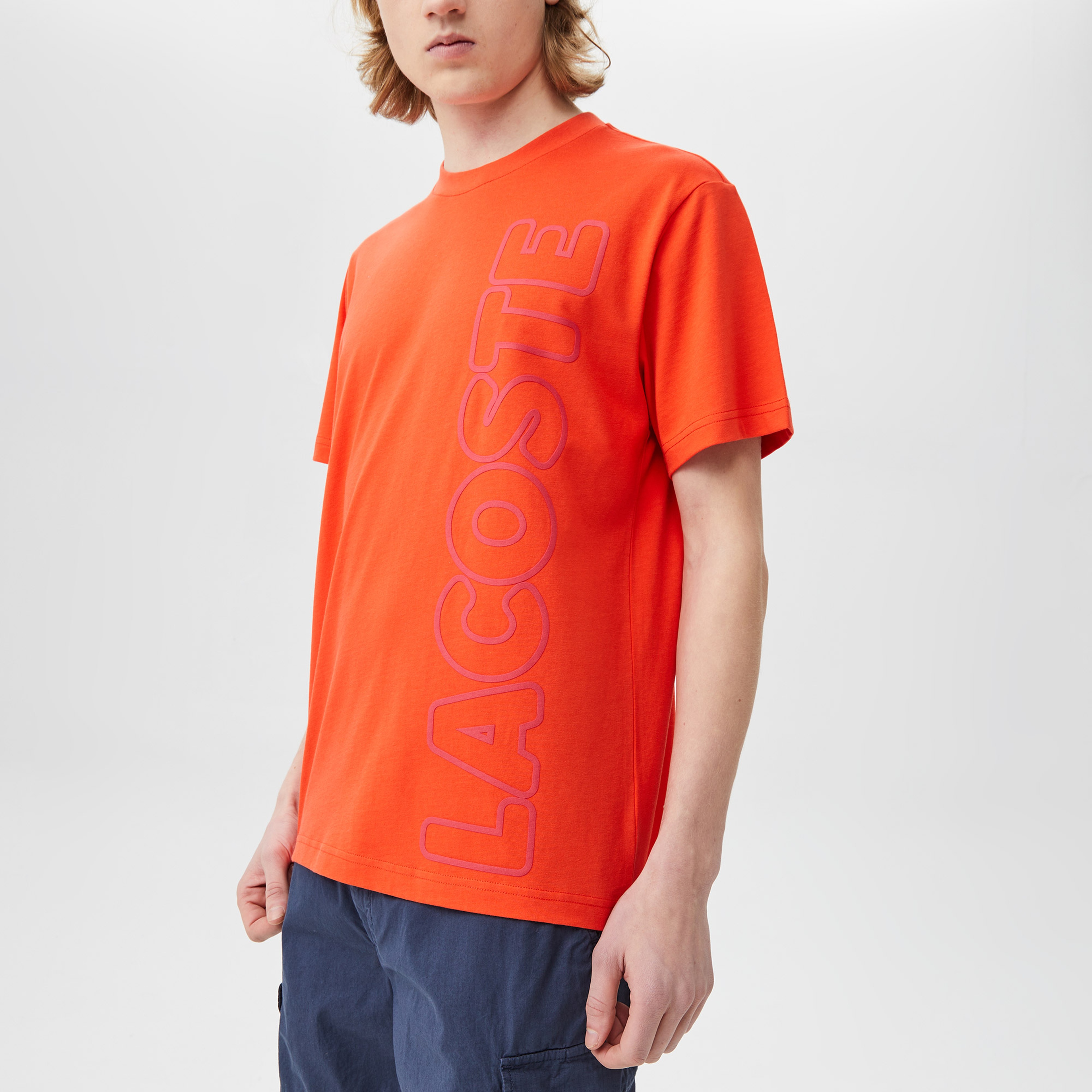 Erkek Relaxed Fit Bisiklet Yaka Baskılı Turuncu T-Shirt