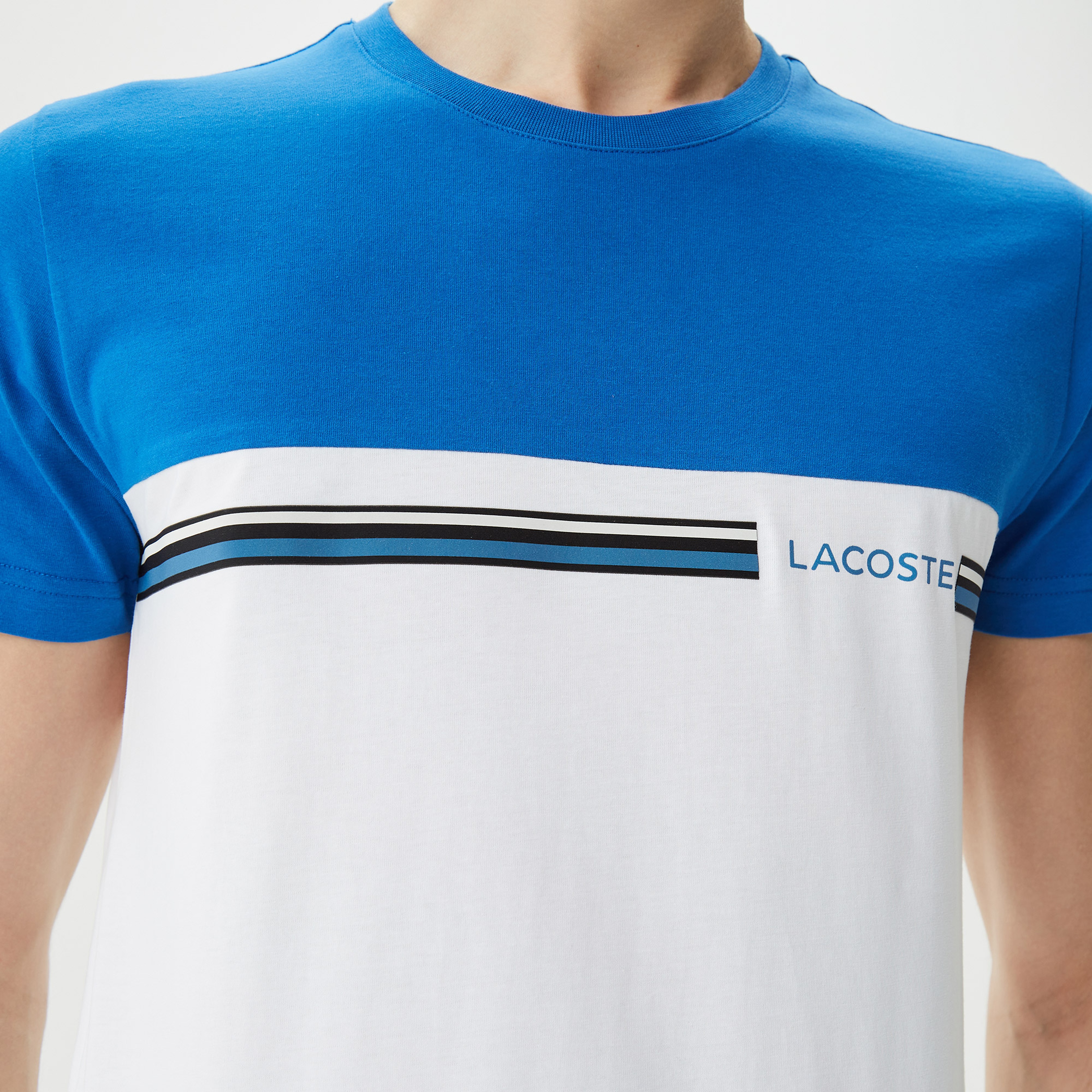 Lacoste Erkek Slim Fit Bisiklet Yaka Renk Bloklu Beyaz T-Shirt