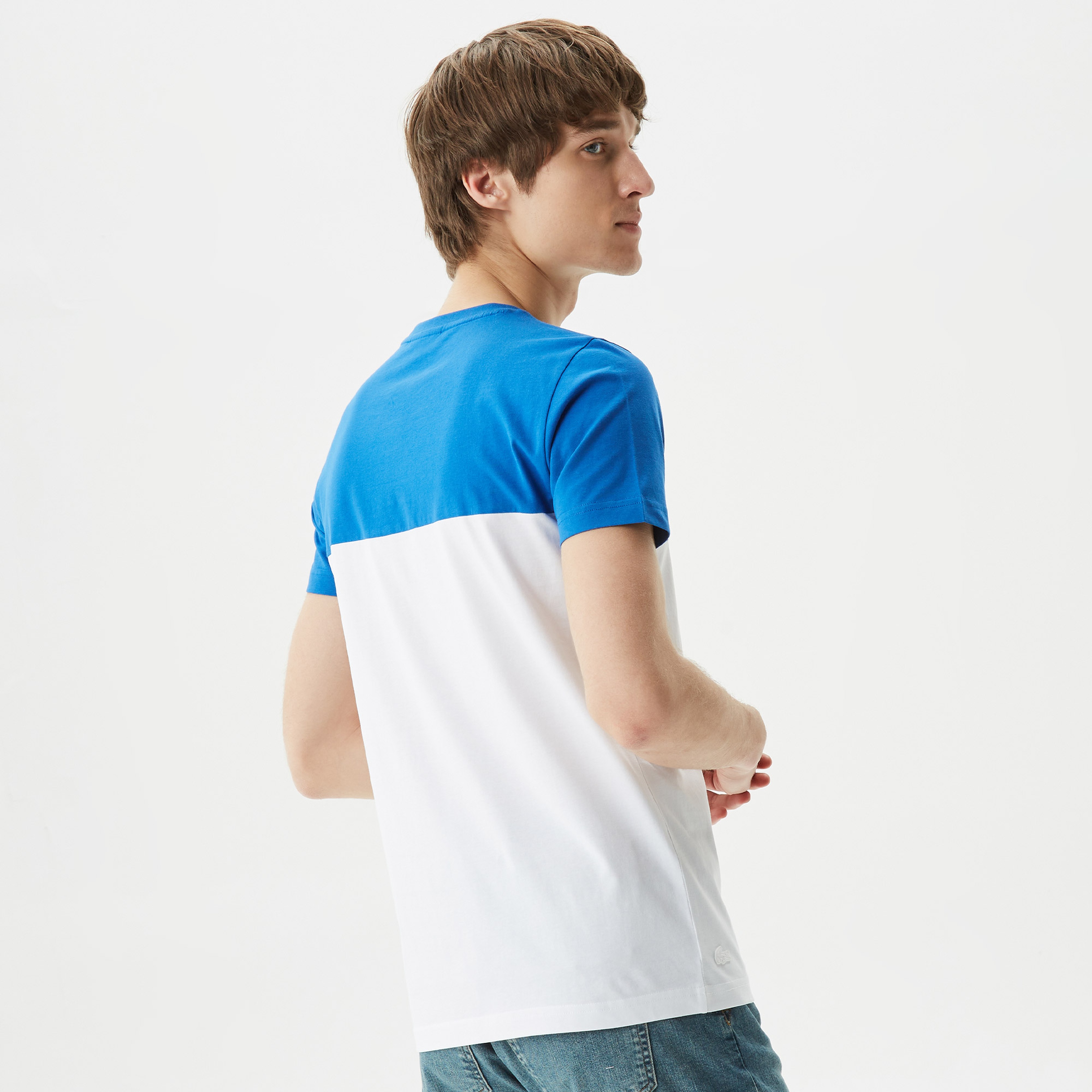 Lacoste Erkek Slim Fit Bisiklet Yaka Renk Bloklu Beyaz T-Shirt