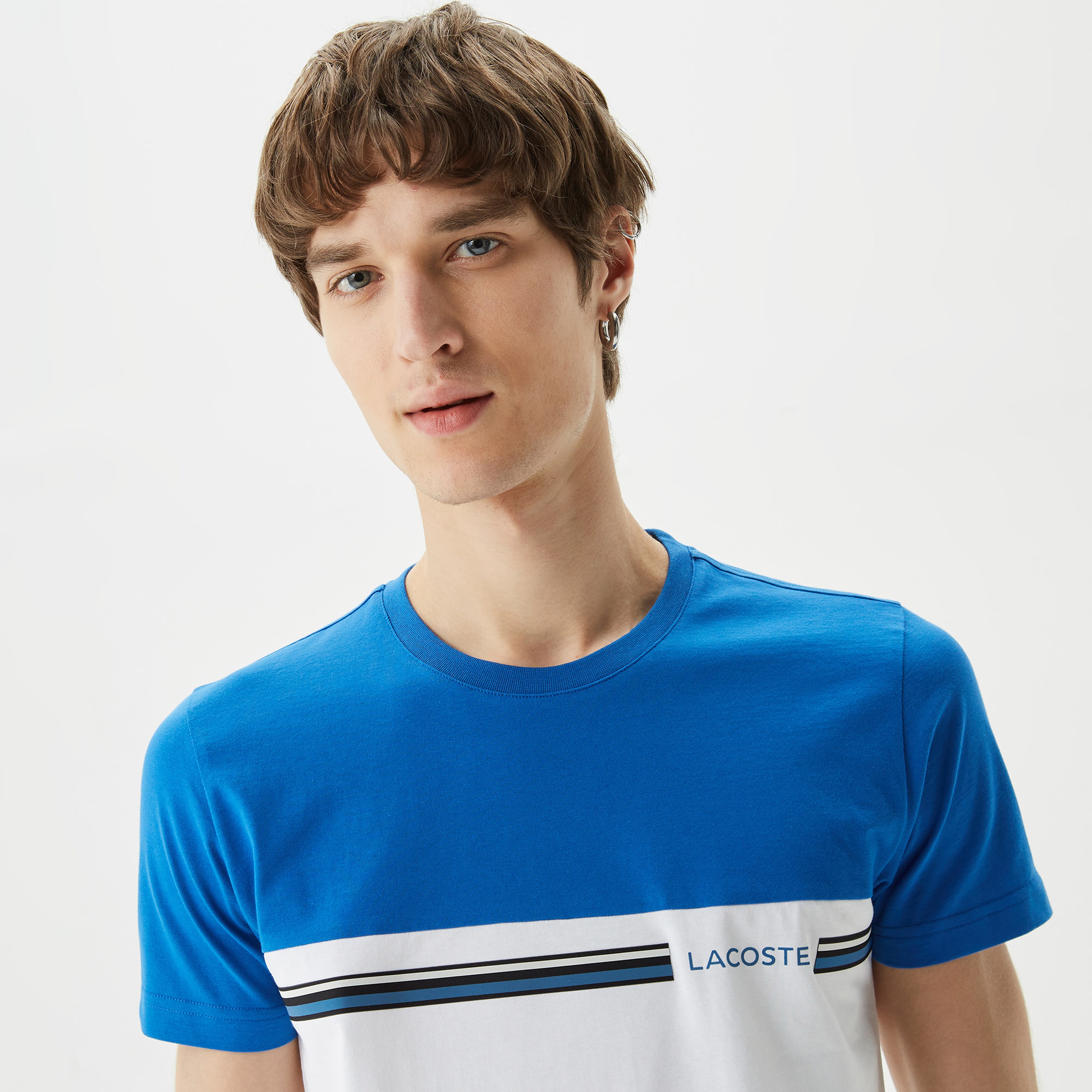 Lacoste Erkek Slim Fit Bisiklet Yaka Renk Bloklu Beyaz T-Shirt