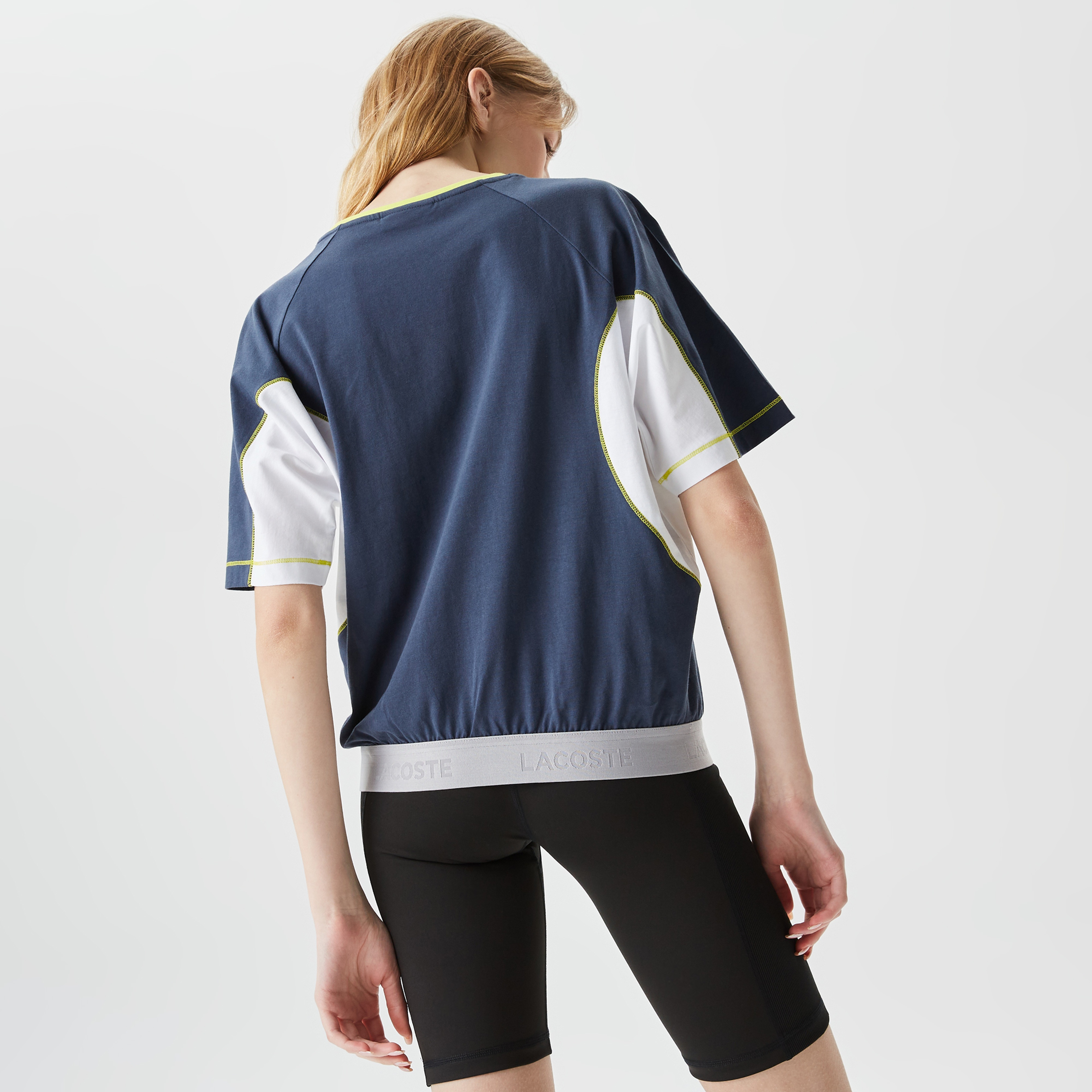 Kadın Loose Fit Bisiklet Yaka Renk Bloklu Lacivert T-Shirt
